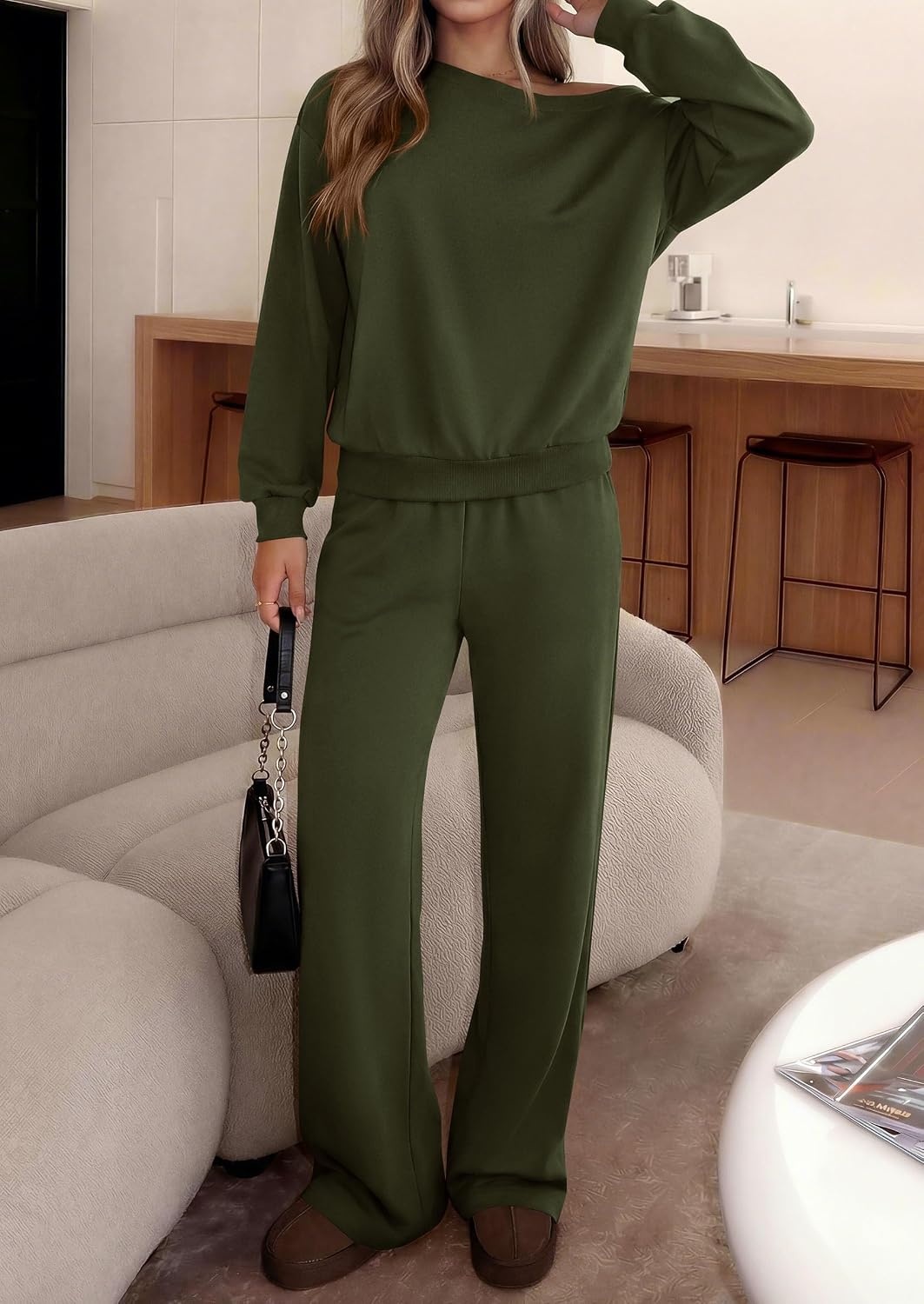 image:imagePRETTYGARDEN Womens 2 Piece Casual Matching Lounge SetsArmy Green