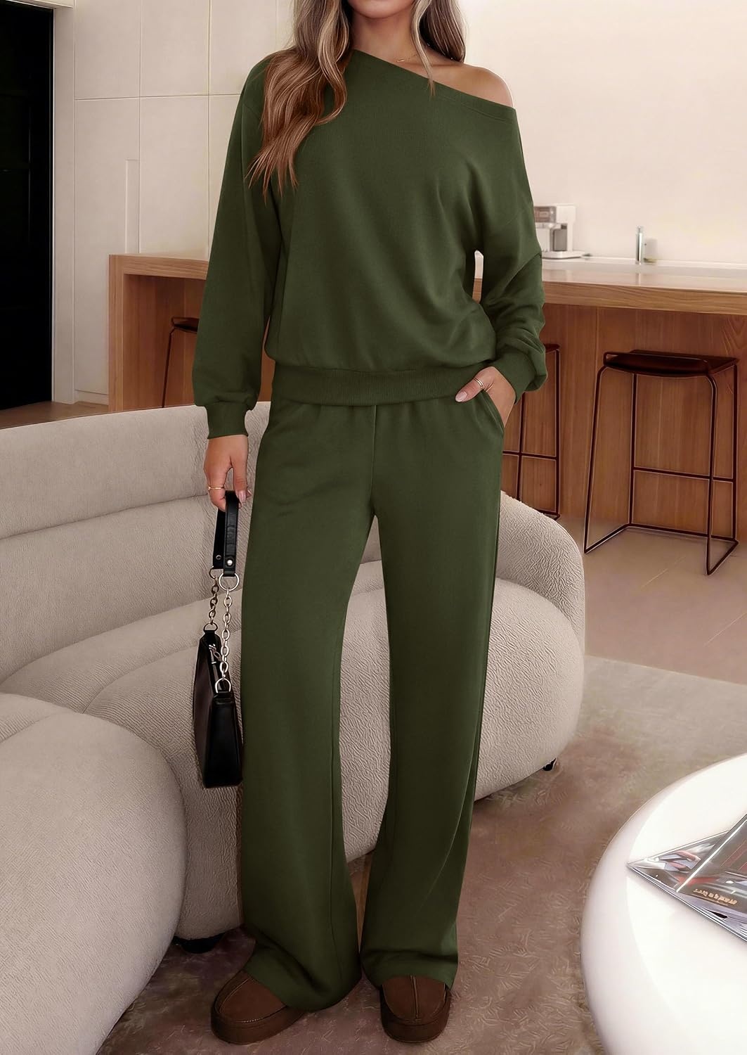 image:imagePRETTYGARDEN Womens 2 Piece Casual Matching Lounge SetsArmy Green