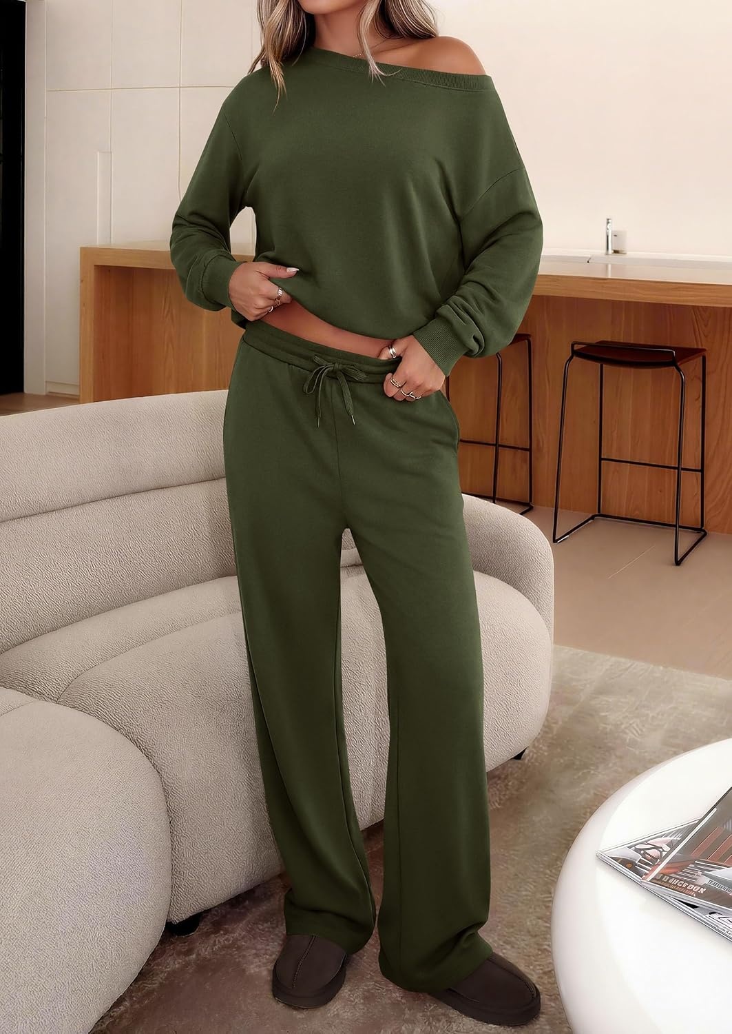 image:imagePRETTYGARDEN Womens 2 Piece Casual Matching Lounge SetsArmy Green