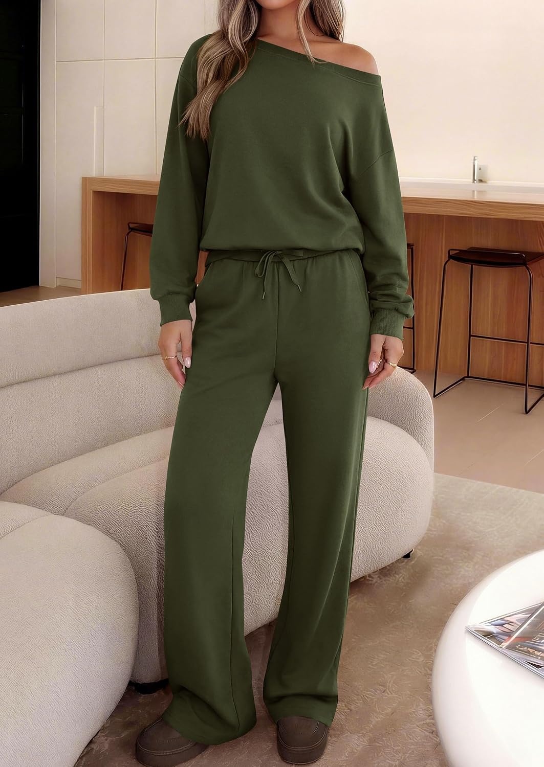 image:imagePRETTYGARDEN Womens 2 Piece Casual Matching Lounge SetsArmy Green