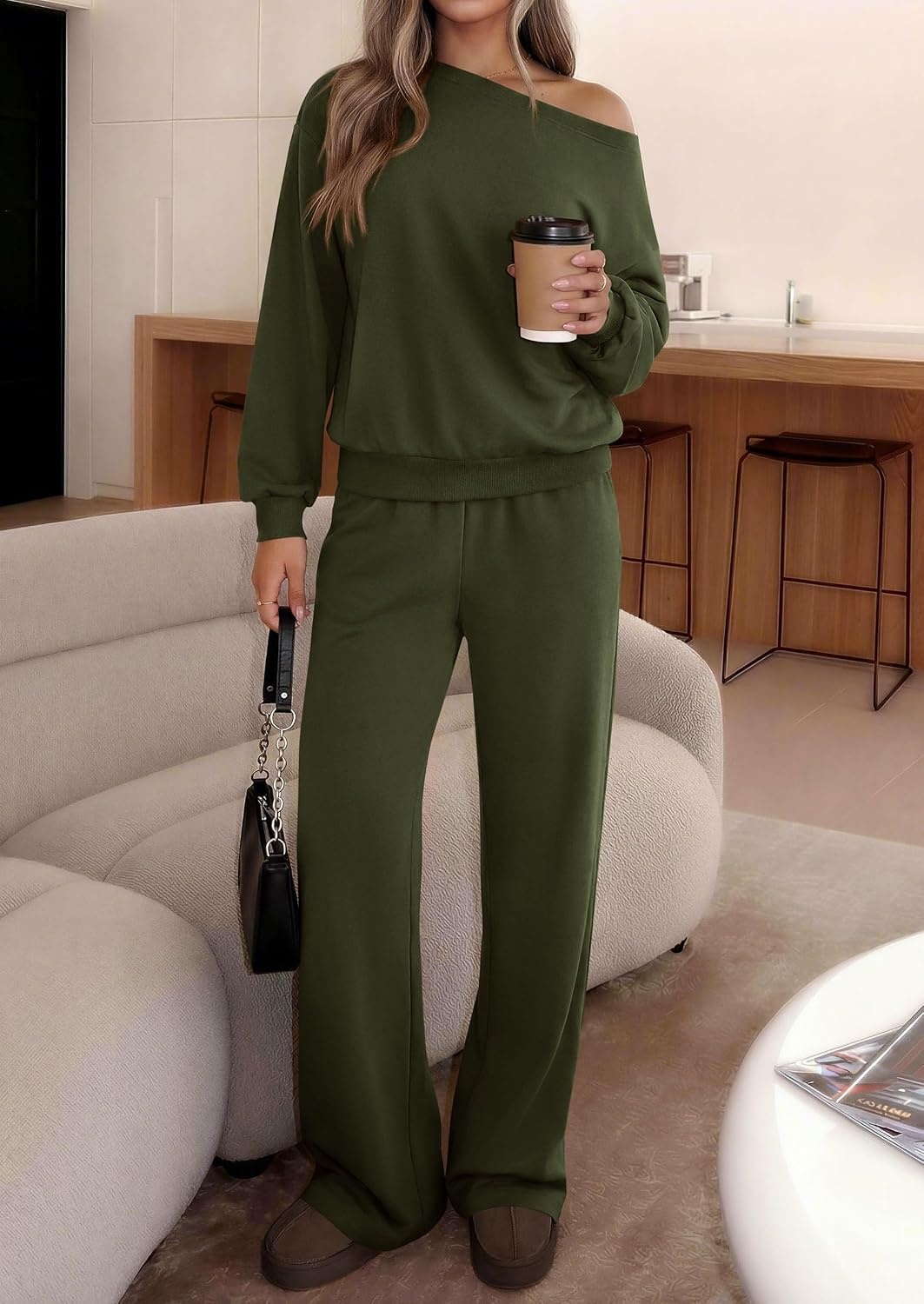 image:imagePRETTYGARDEN Womens 2 Piece Casual Matching Lounge SetsArmy Green
