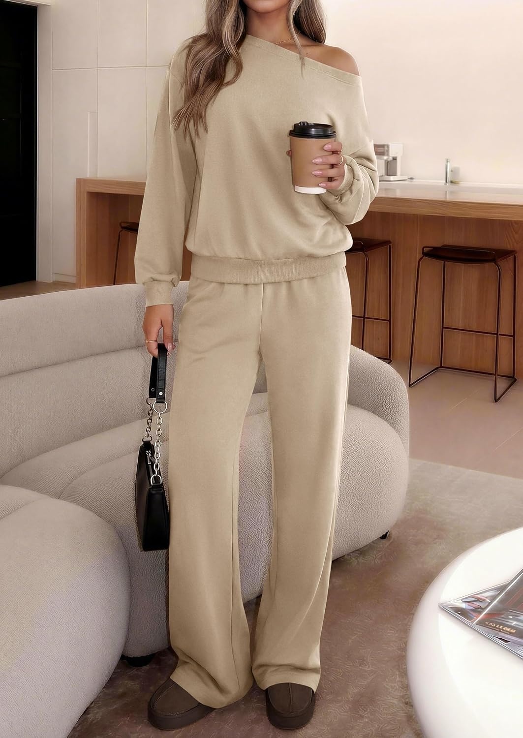 image:imagePRETTYGARDEN Womens 2 Piece Casual Matching Lounge SetsBeige