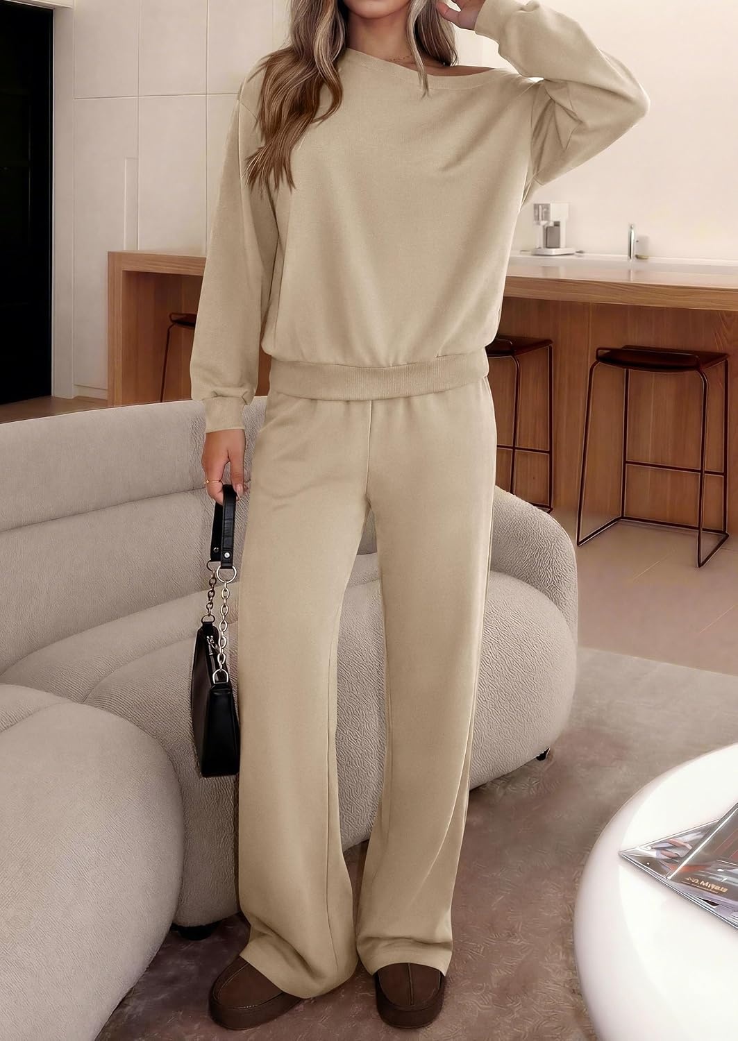 image:imagePRETTYGARDEN Womens 2 Piece Casual Matching Lounge SetsBeige