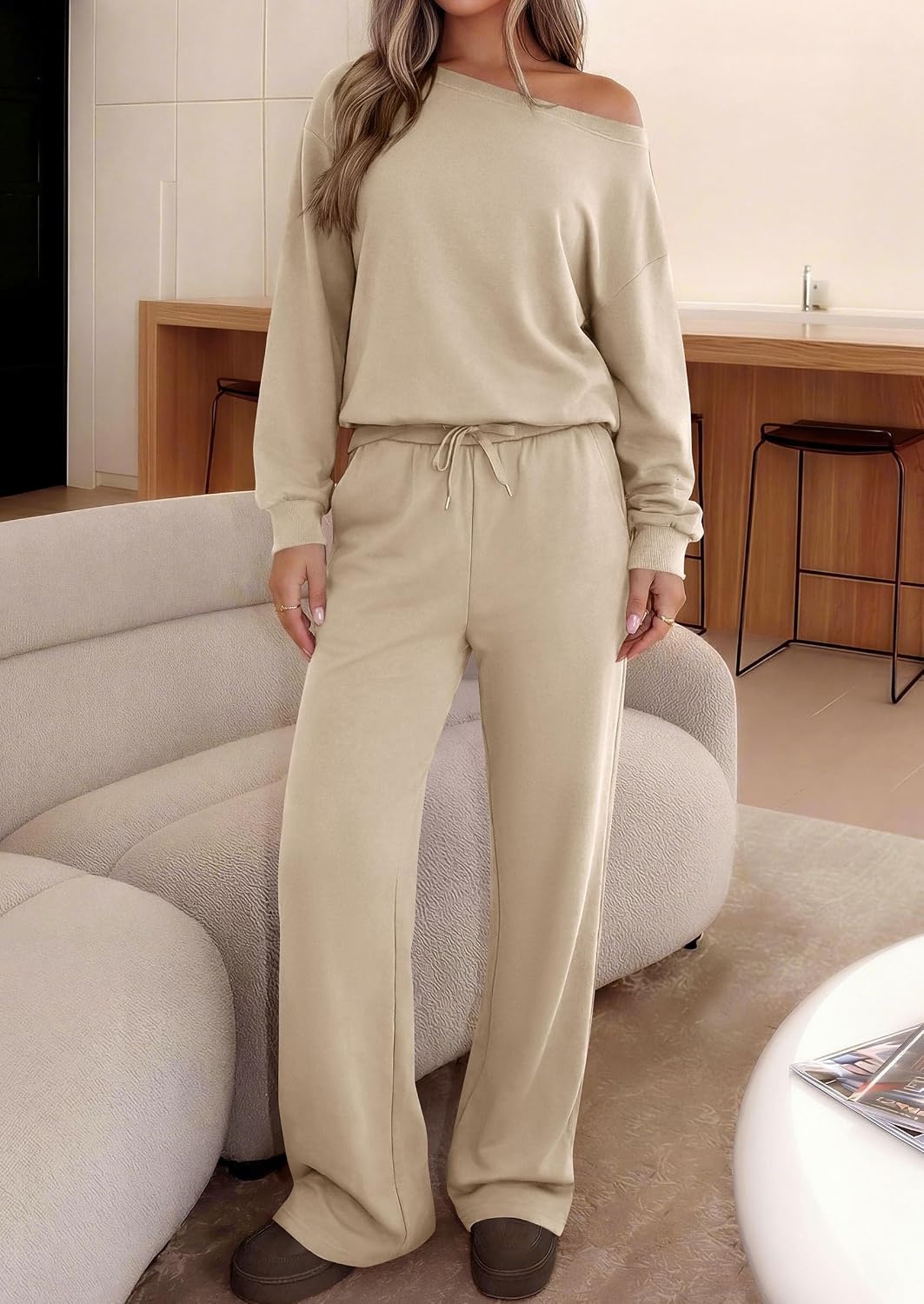 image:imagePRETTYGARDEN Womens 2 Piece Casual Matching Lounge SetsBeige