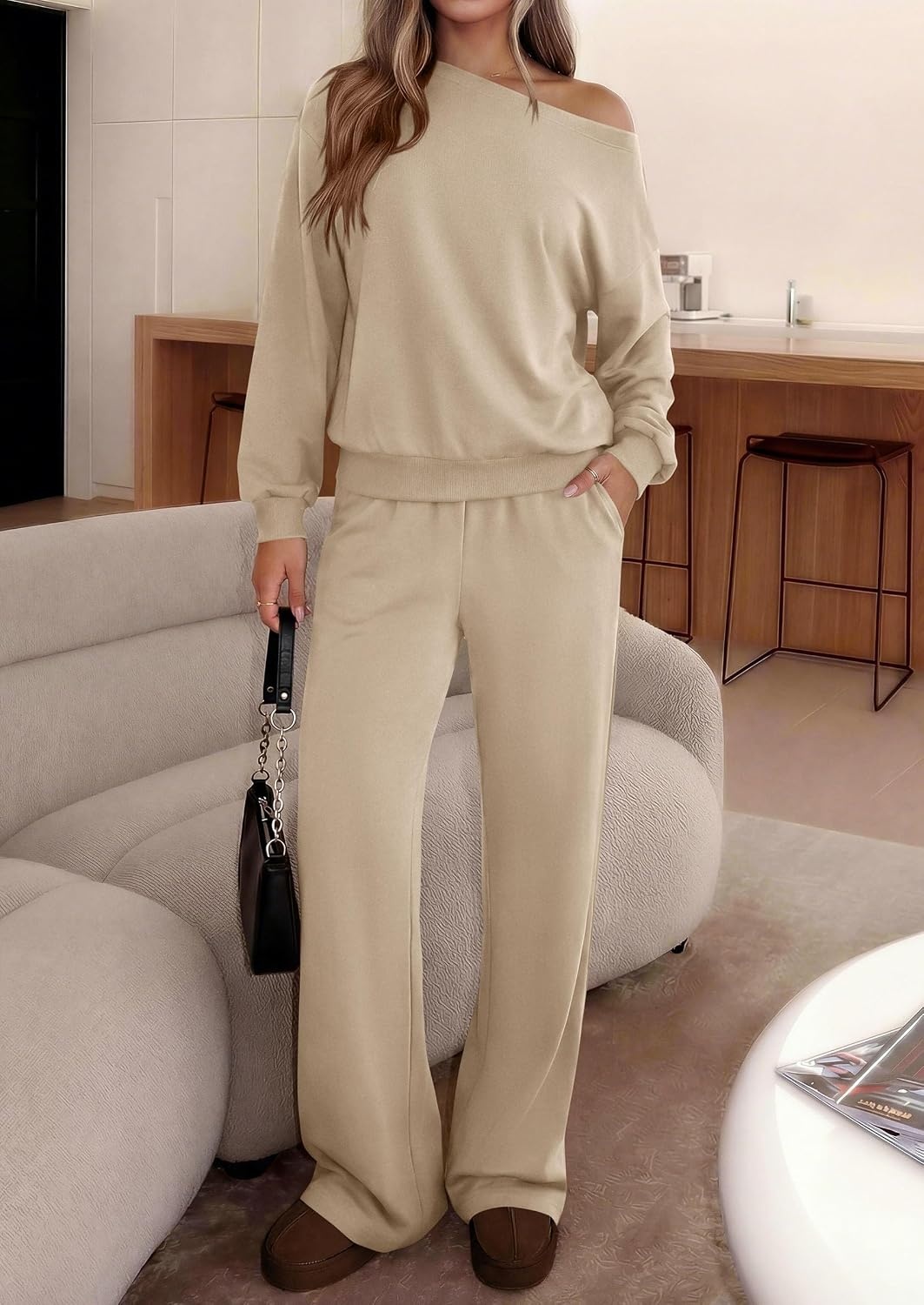 image:imagePRETTYGARDEN Womens 2 Piece Casual Matching Lounge SetsBeige