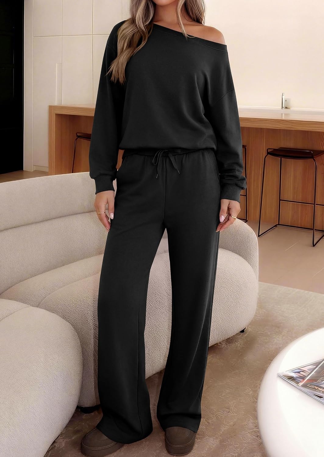 image:imagePRETTYGARDEN Womens 2 Piece Casual Matching Lounge SetsBlack