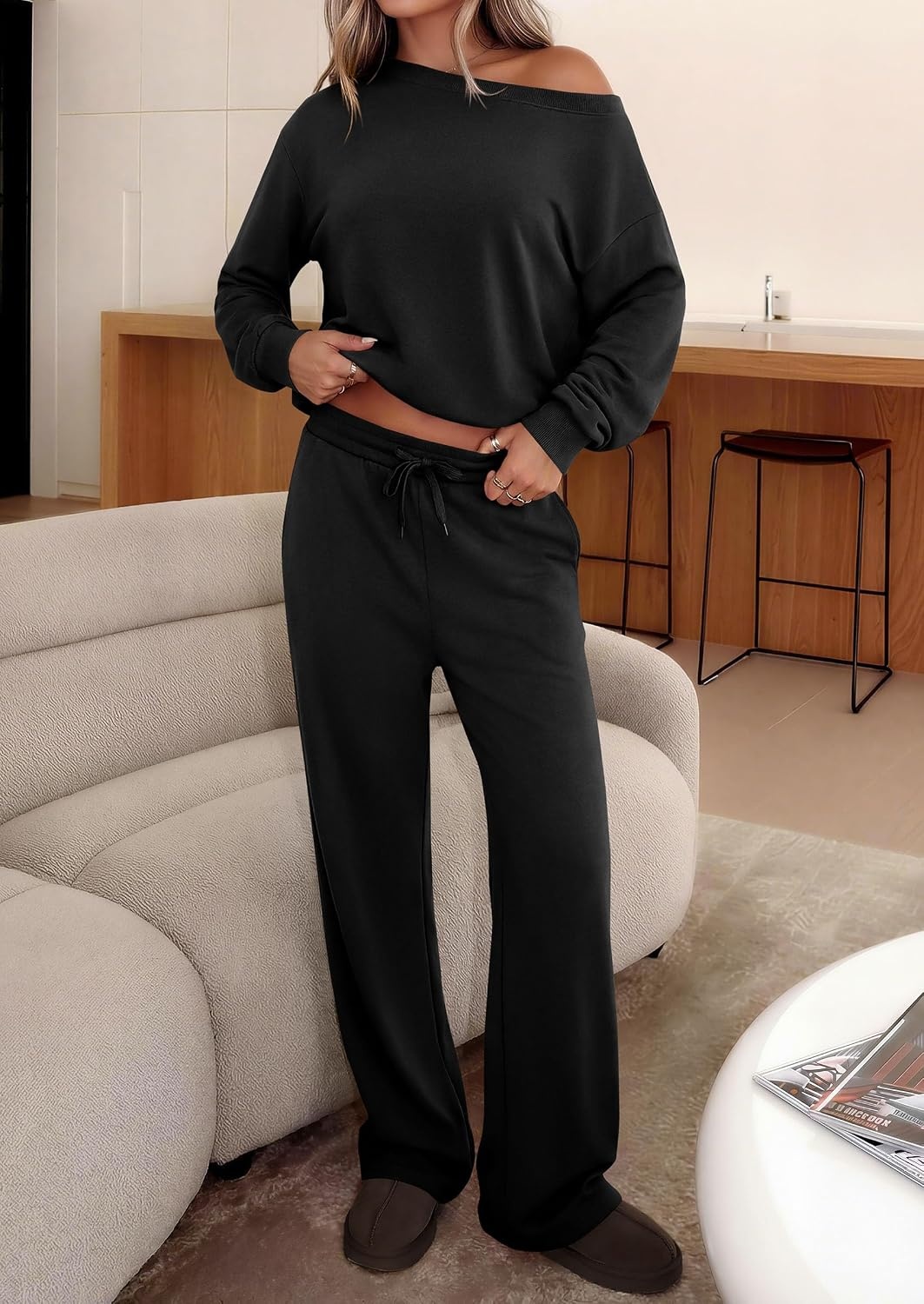 image:imagePRETTYGARDEN Womens 2 Piece Casual Matching Lounge SetsBlack