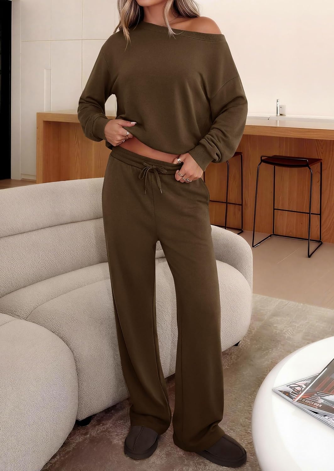 image:imagePRETTYGARDEN Womens 2 Piece Casual Matching Lounge SetsBrown