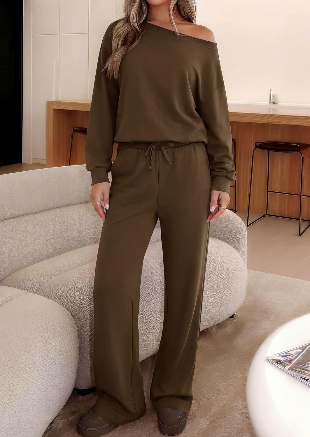 image:imagePRETTYGARDEN Womens 2 Piece Casual Matching Lounge SetsBrown