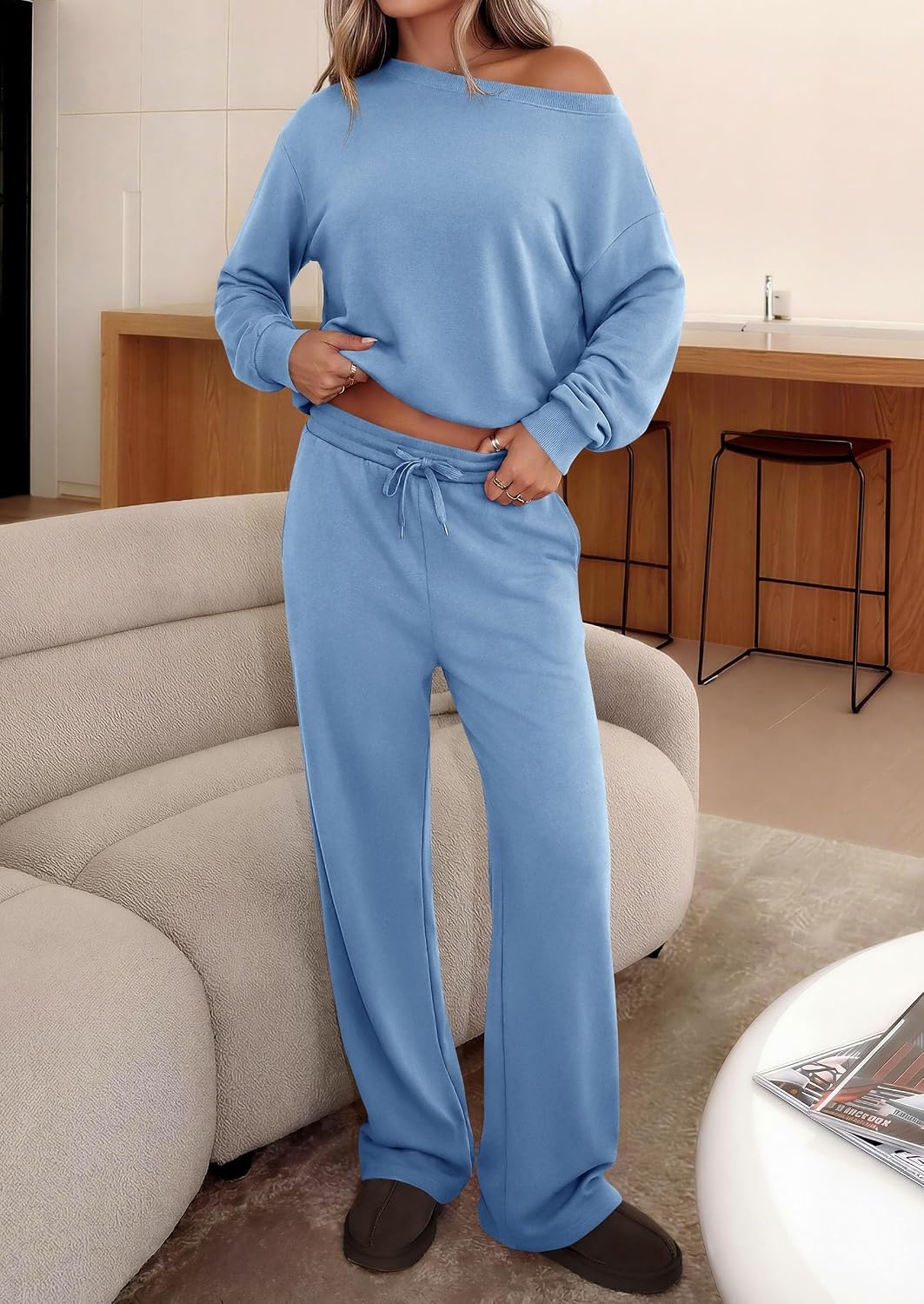 image:imagePRETTYGARDEN Womens 2 Piece Casual Matching Lounge SetsLight Blue