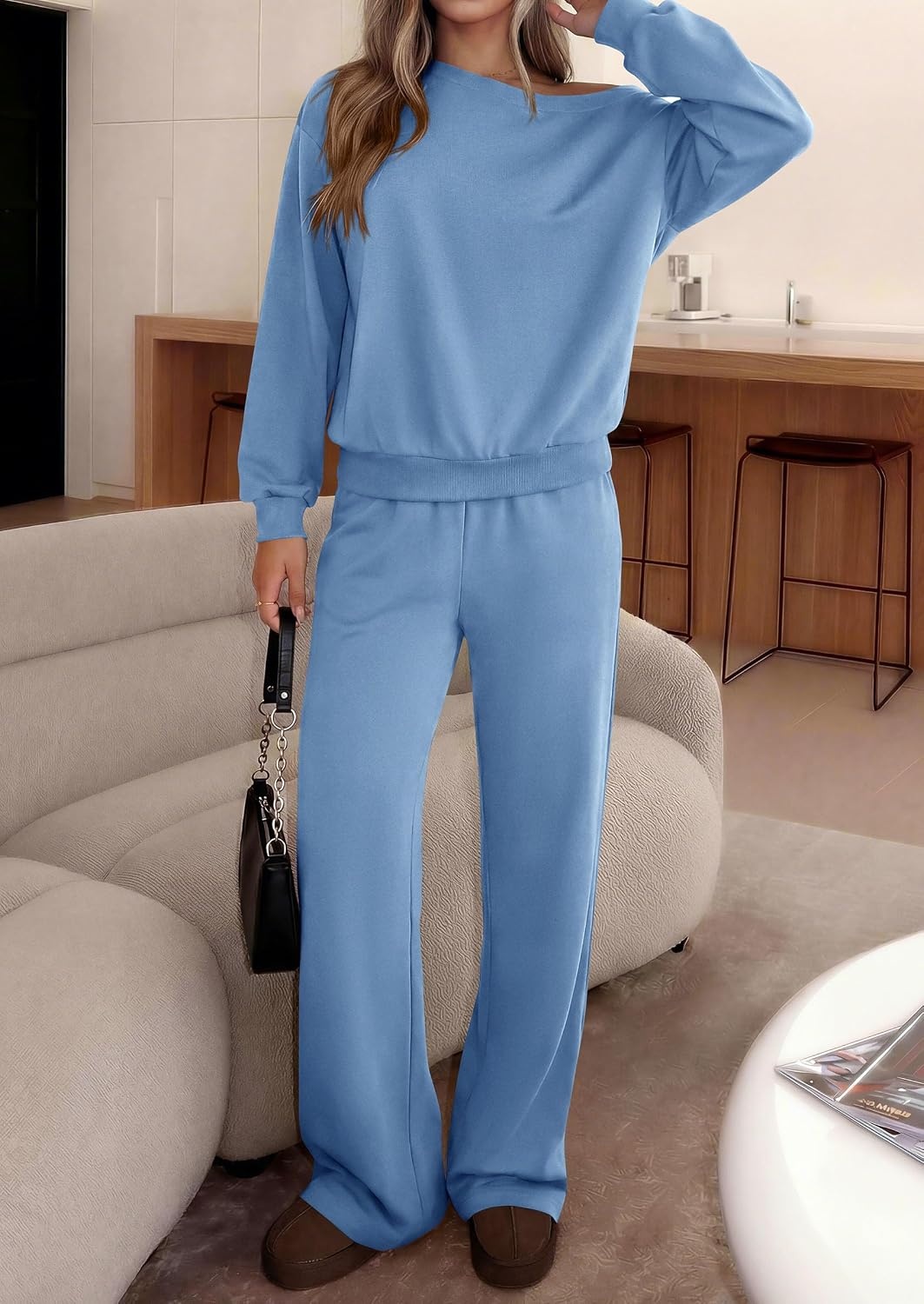 image:imagePRETTYGARDEN Womens 2 Piece Casual Matching Lounge SetsLight Blue
