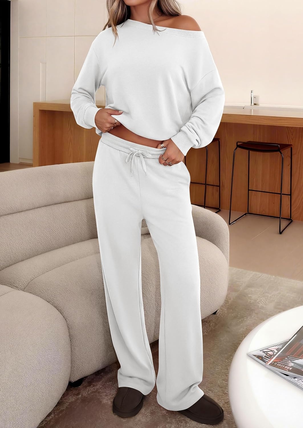 image:imagePRETTYGARDEN Womens 2 Piece Casual Matching Lounge SetsWhite