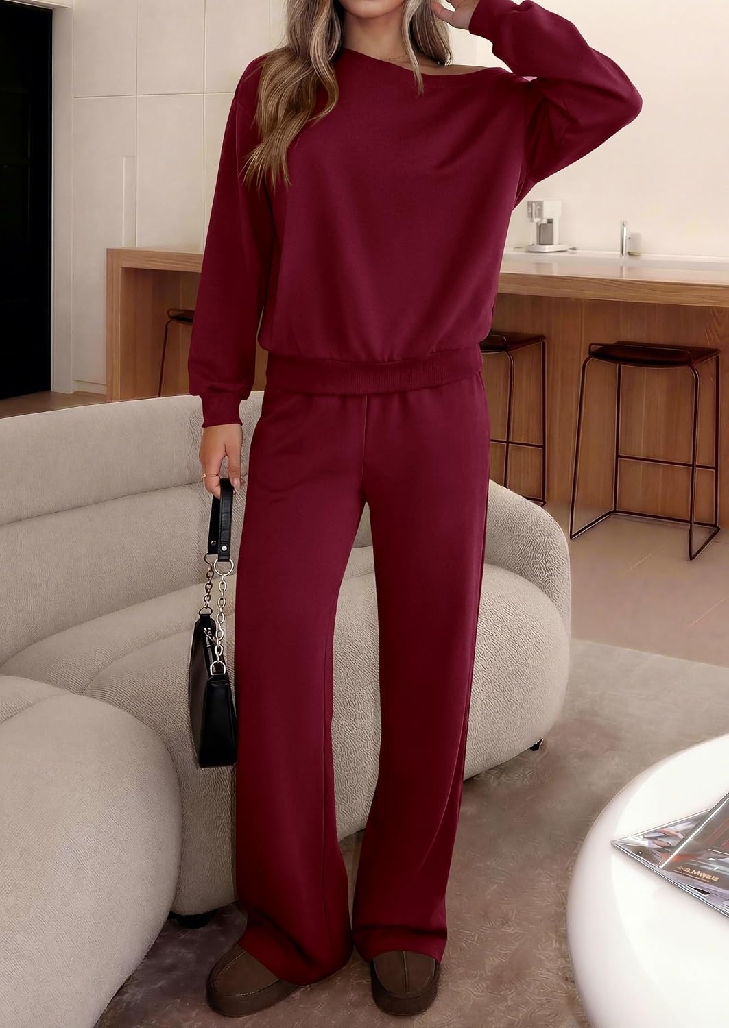image:imagePRETTYGARDEN Womens 2 Piece Casual Matching Lounge SetsWine Red