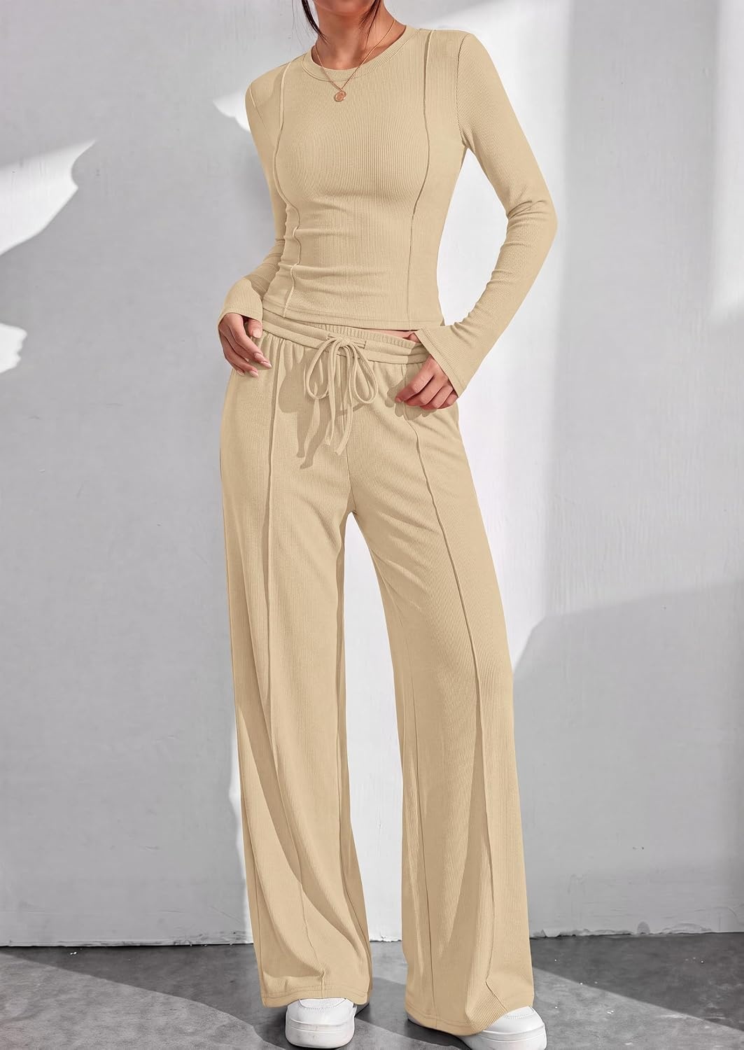 image:imagePRETTYGARDEN Womens 2 Piece Sets Long Sleeve OutfitsApricot