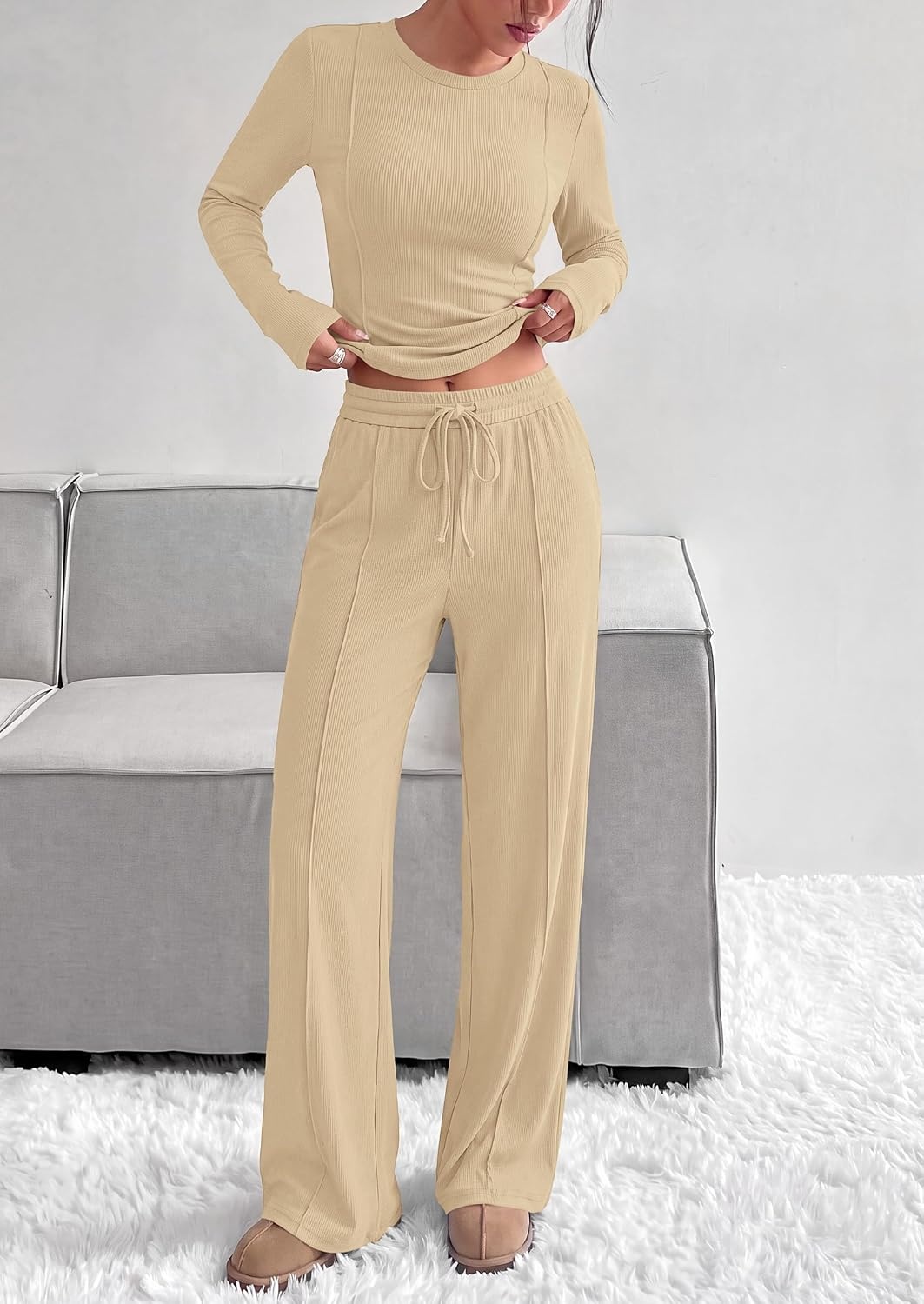 image:imagePRETTYGARDEN Womens 2 Piece Sets Long Sleeve OutfitsApricot