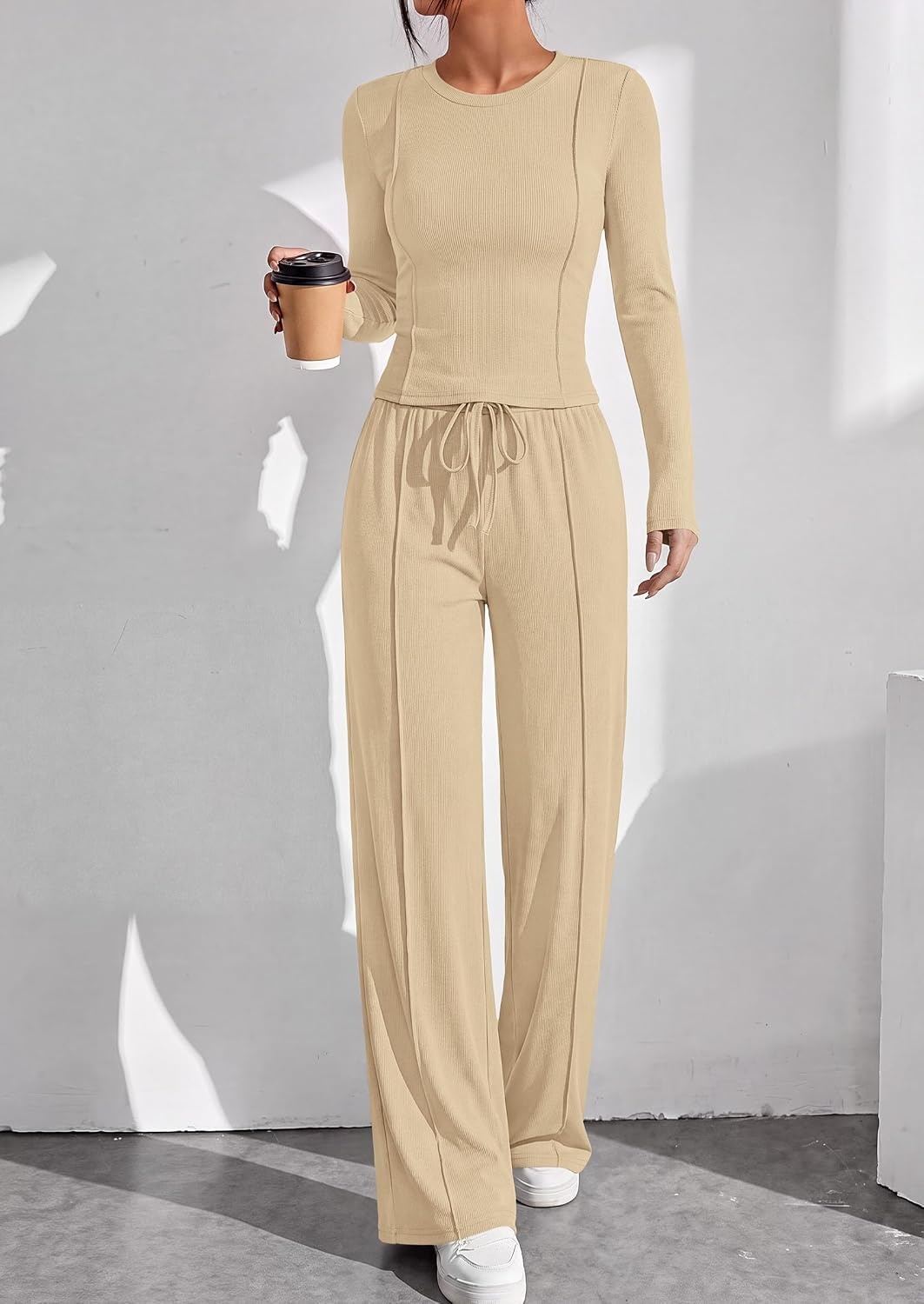 image:imagePRETTYGARDEN Womens 2 Piece Sets Long Sleeve OutfitsApricot