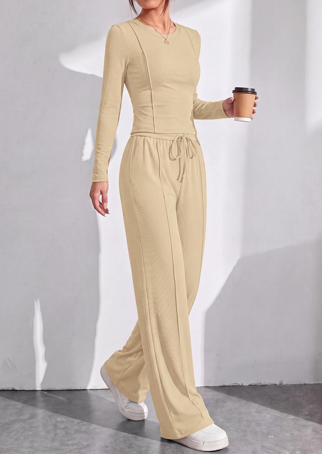 image:imagePRETTYGARDEN Womens 2 Piece Sets Long Sleeve OutfitsApricot