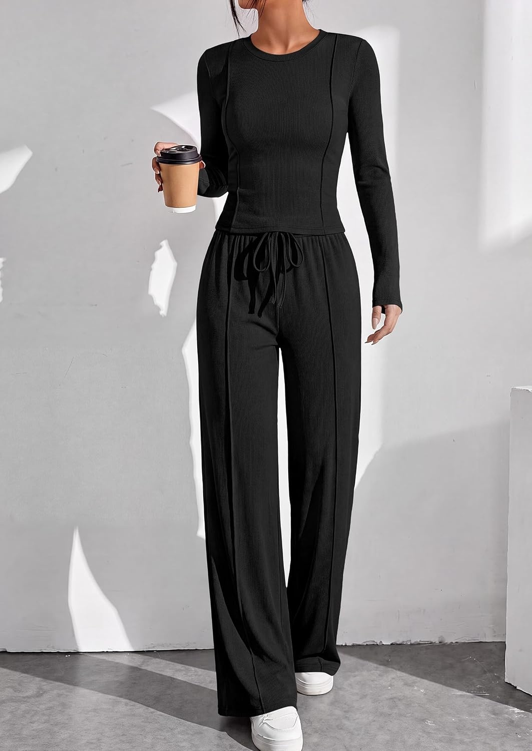 image:imagePRETTYGARDEN Womens 2 Piece Sets Long Sleeve OutfitsBlack