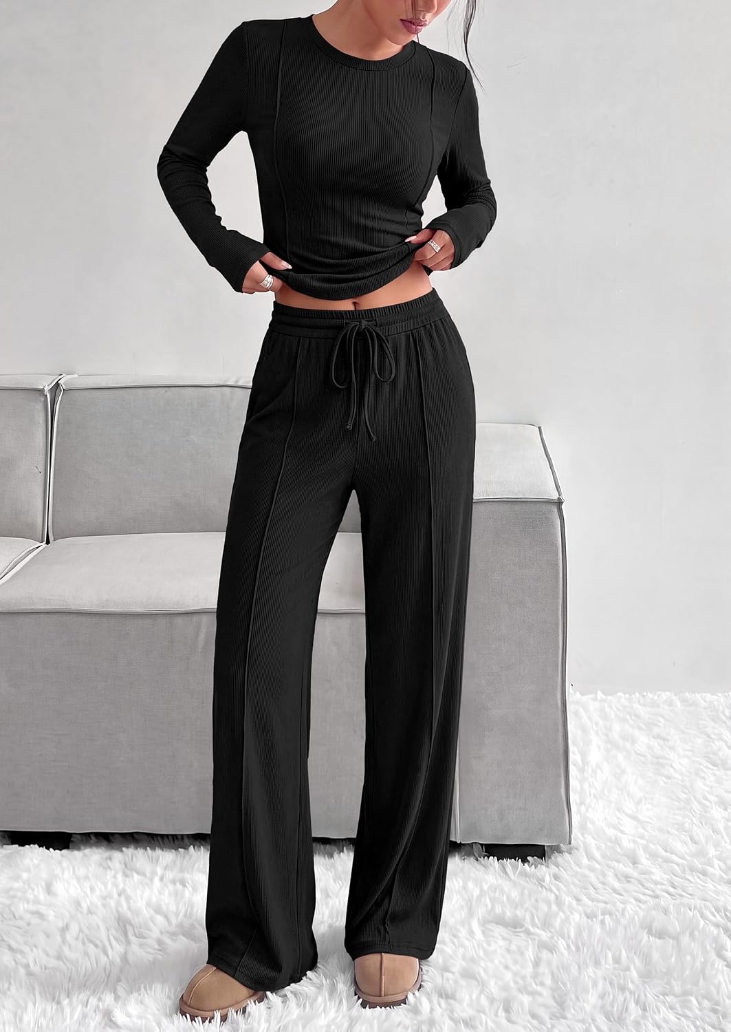 image:imagePRETTYGARDEN Womens 2 Piece Sets Long Sleeve OutfitsBlack