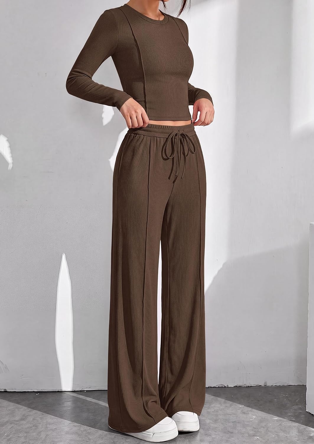 image:imagePRETTYGARDEN Womens 2 Piece Sets Long Sleeve OutfitsBrown
