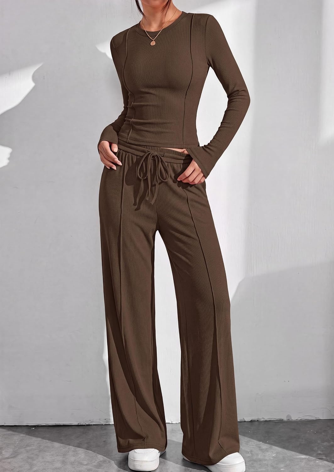image:imagePRETTYGARDEN Womens 2 Piece Sets Long Sleeve OutfitsBrown