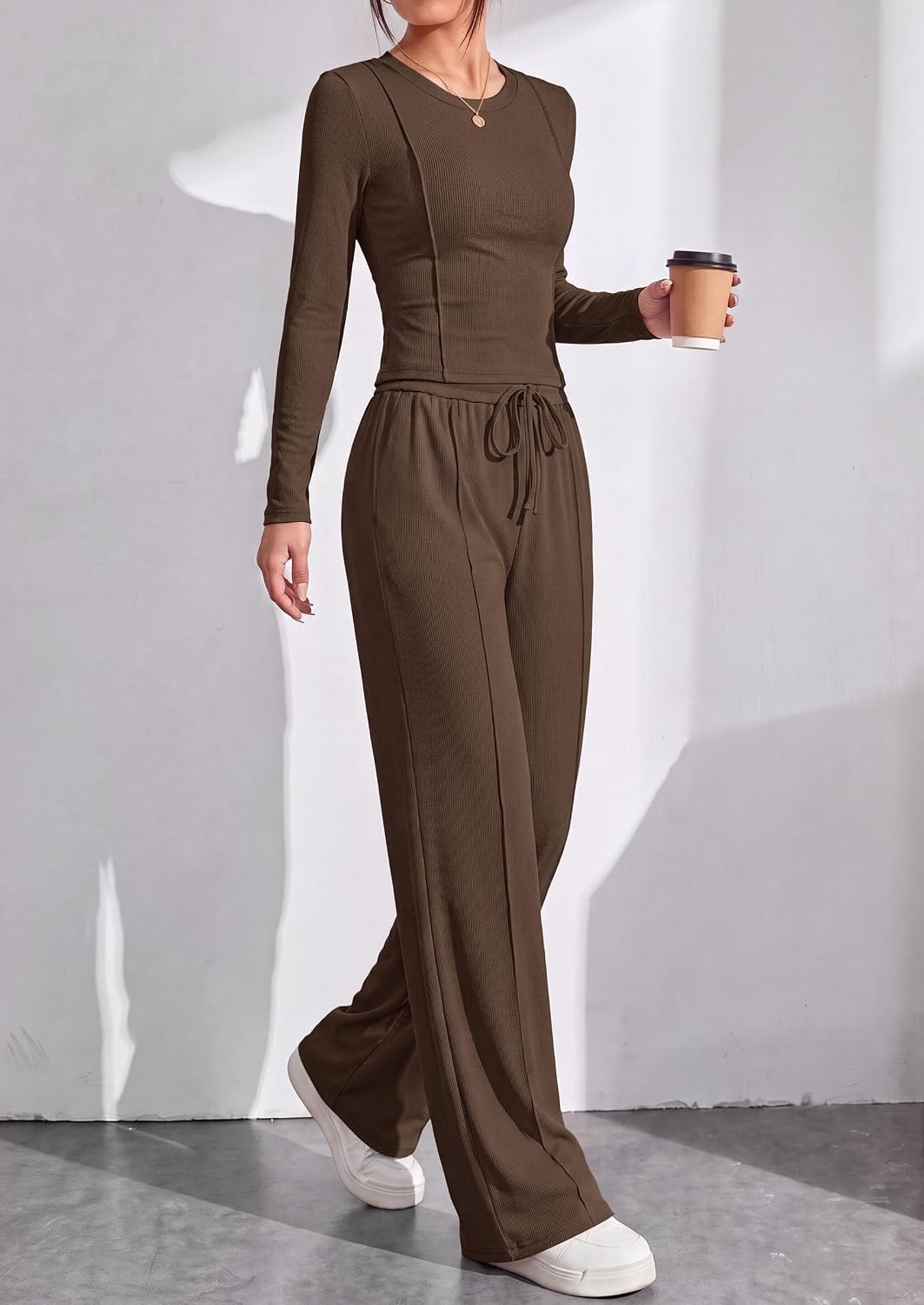 image:imagePRETTYGARDEN Womens 2 Piece Sets Long Sleeve OutfitsBrown