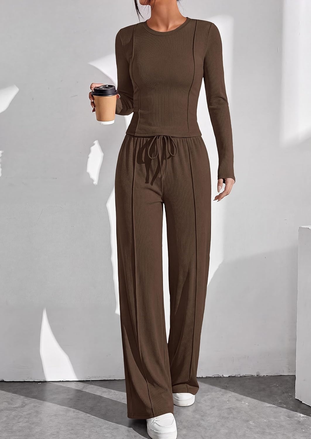 image:imagePRETTYGARDEN Womens 2 Piece Sets Long Sleeve OutfitsBrown