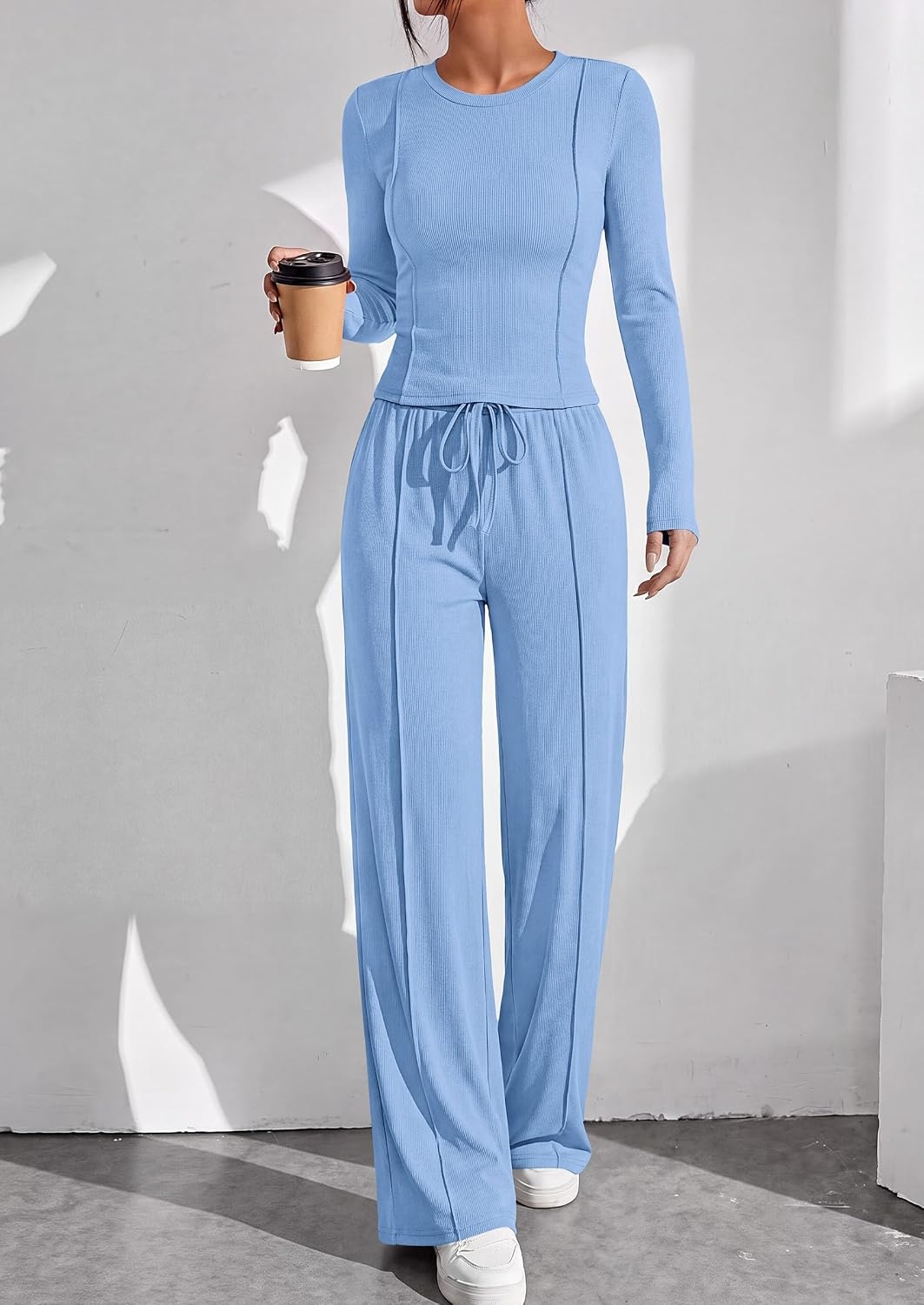 image:imagePRETTYGARDEN Womens 2 Piece Sets Long Sleeve OutfitsLight Blue