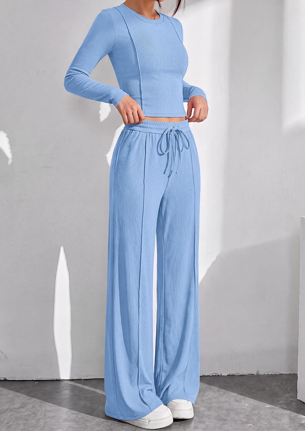 image:imagePRETTYGARDEN Womens 2 Piece Sets Long Sleeve OutfitsLight Blue