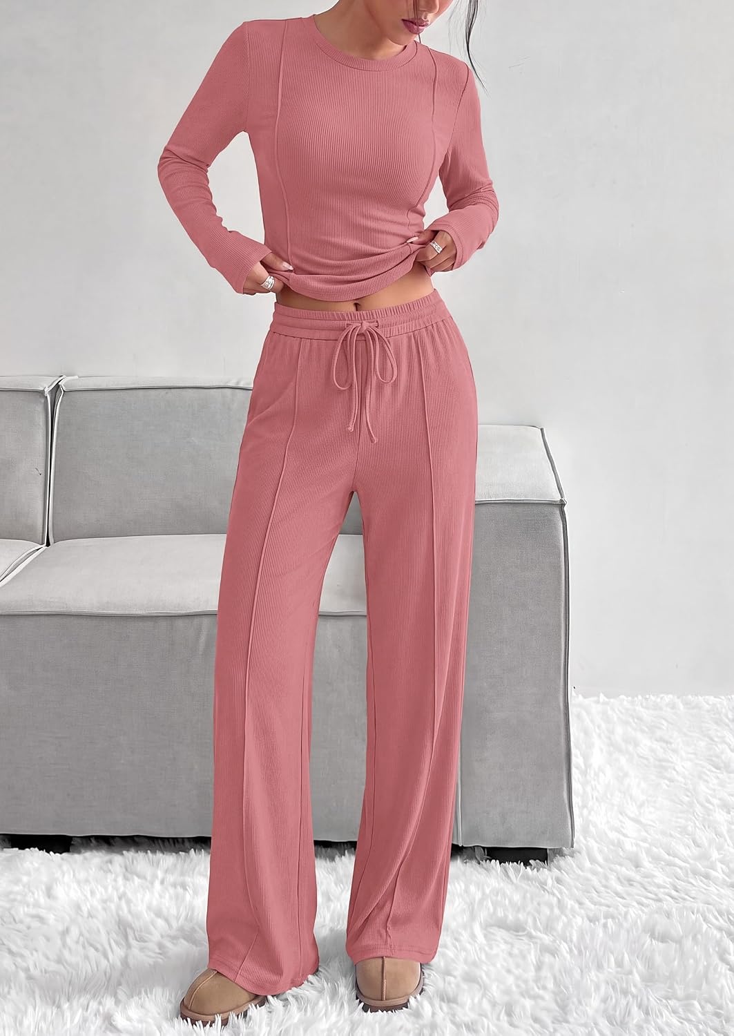image:imagePRETTYGARDEN Womens 2 Piece Sets Long Sleeve OutfitsPink