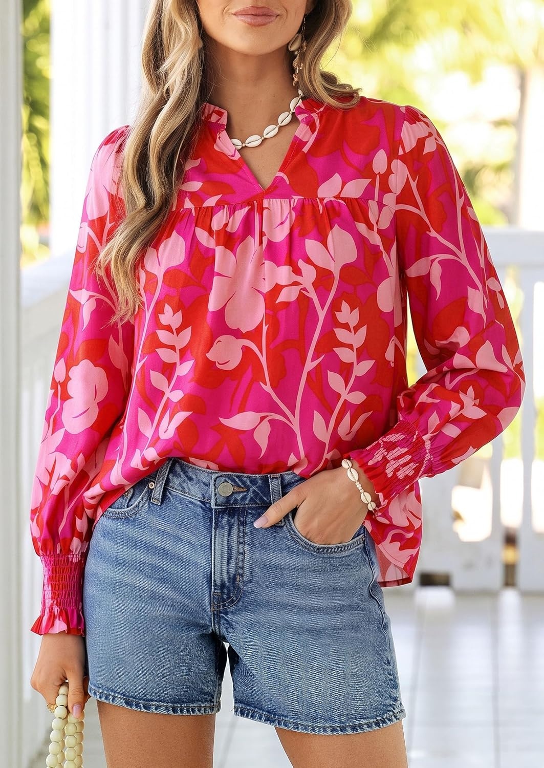 image:imagePRETTYGARDEN Womens Boho Floral Blouses Dressy CasualRose Red