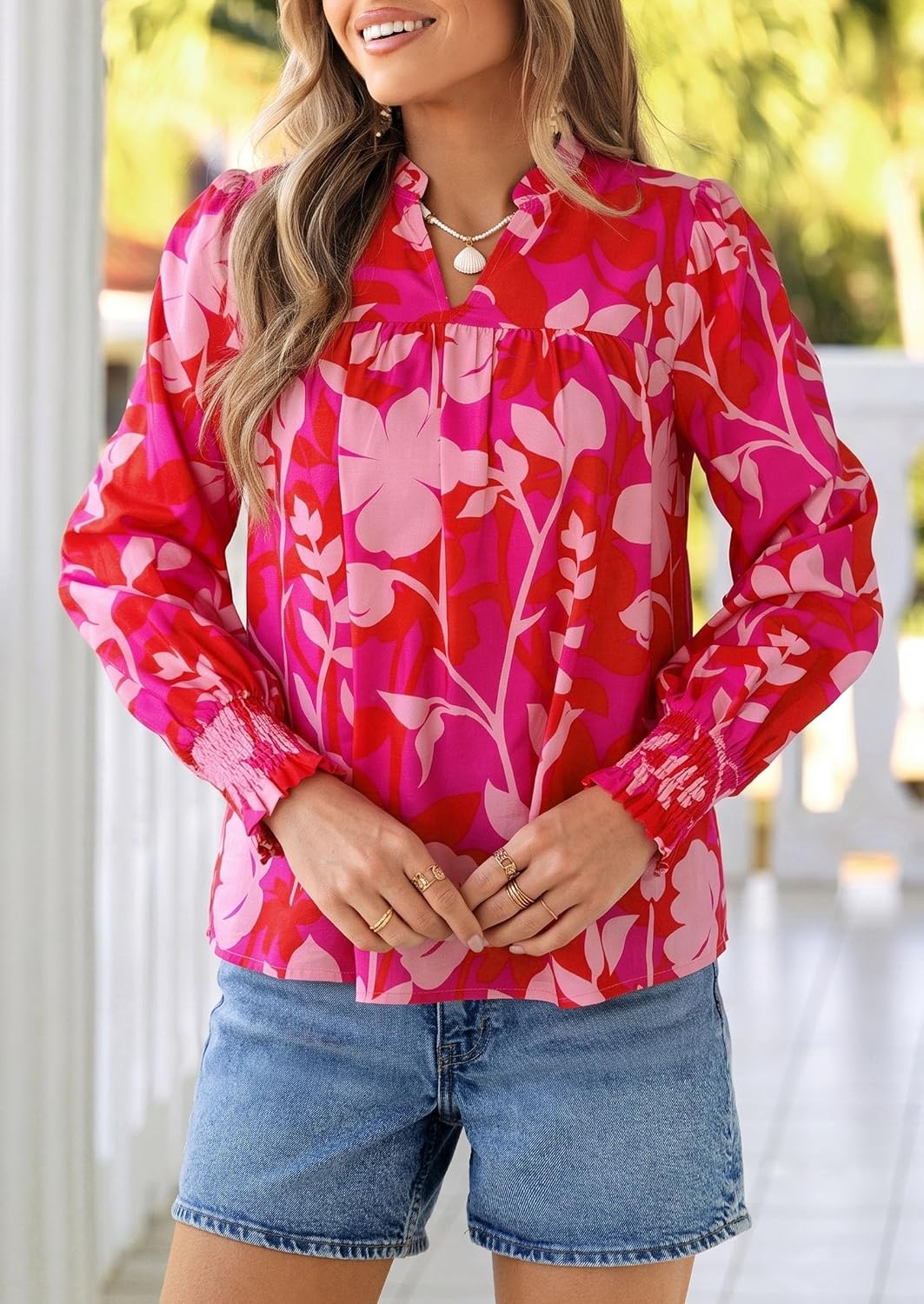 image:imagePRETTYGARDEN Womens Boho Floral Blouses Dressy CasualRose Red
