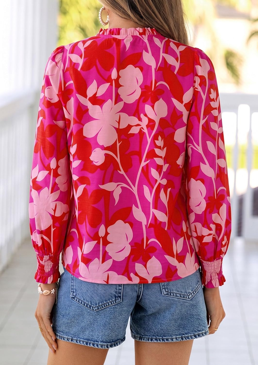 image:imagePRETTYGARDEN Womens Boho Floral Blouses Dressy CasualRose Red