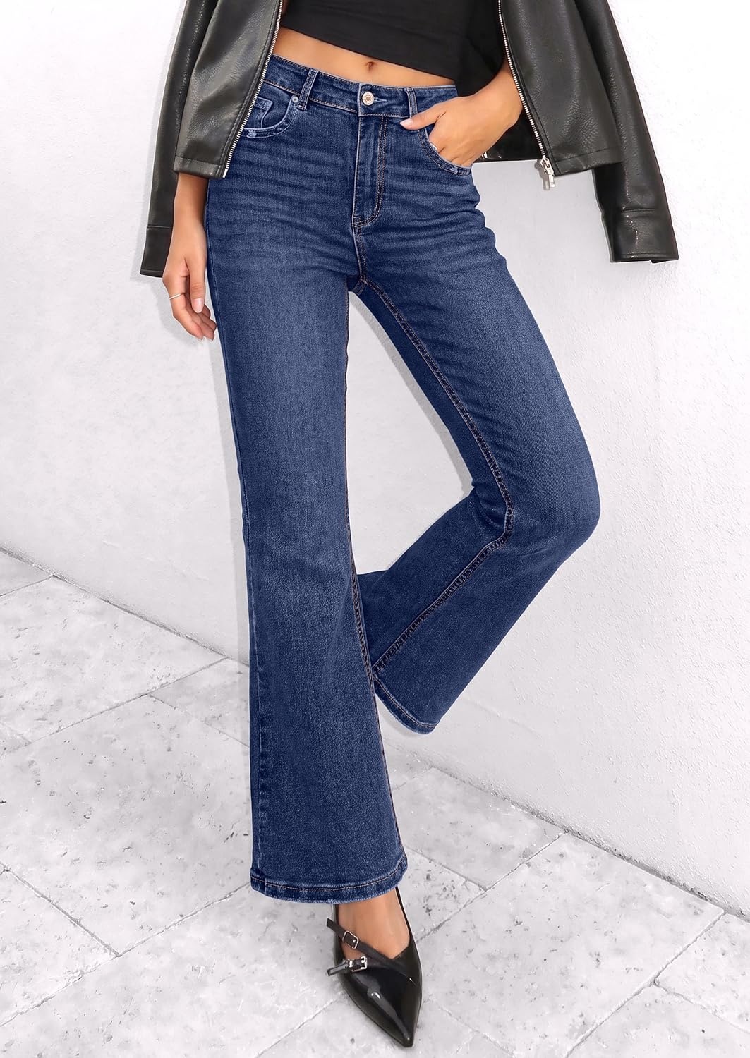 image:imagePRETTYGARDEN Womens Bootcut Denim Jeans Wide Leg PantsAshleigh Blue