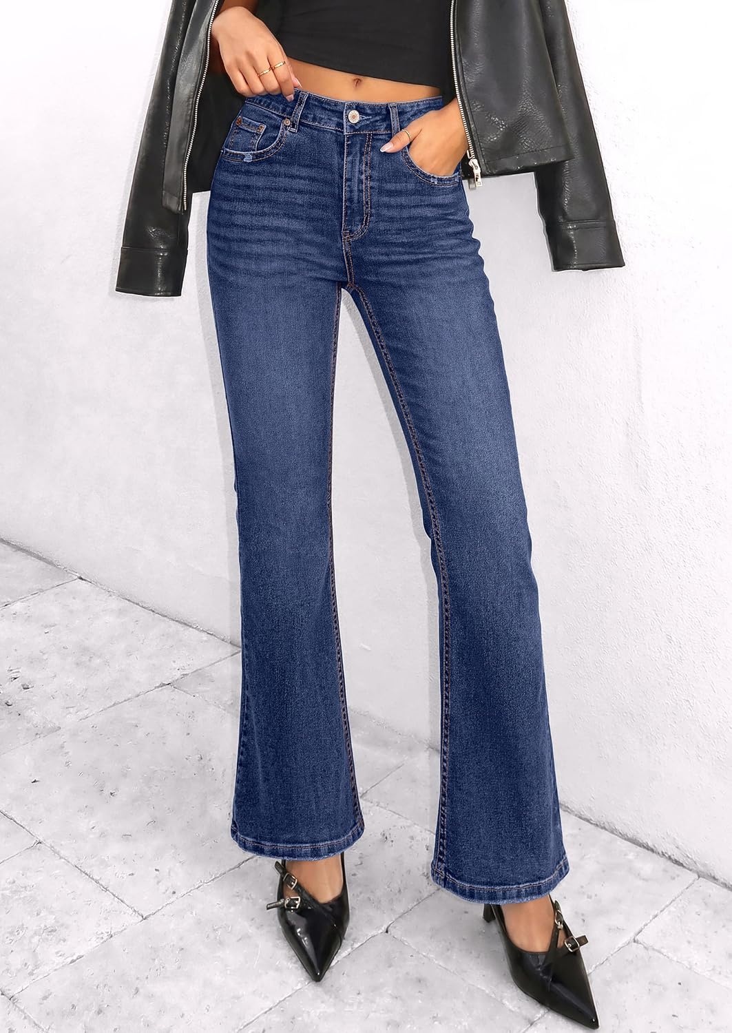 image:imagePRETTYGARDEN Womens Bootcut Denim Jeans Wide Leg PantsAshleigh Blue