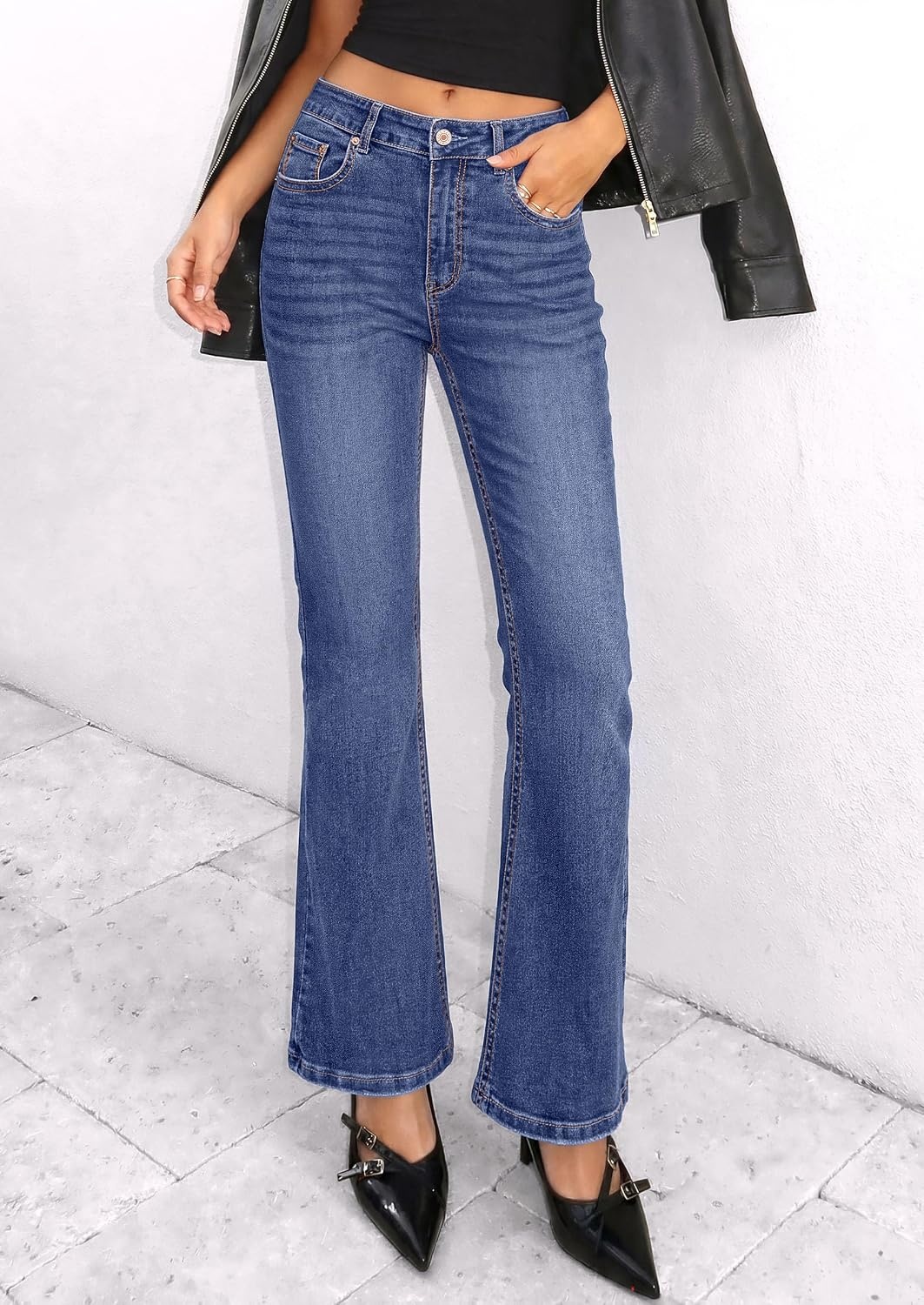 image:imagePRETTYGARDEN Womens Bootcut Denim Jeans Wide Leg PantsDusk Blue