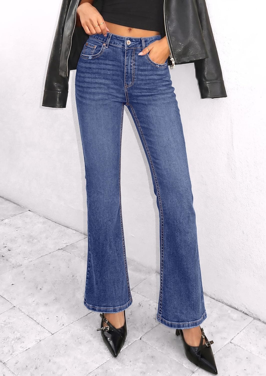 image:imagePRETTYGARDEN Womens Bootcut Denim Jeans Wide Leg PantsDusk Blue