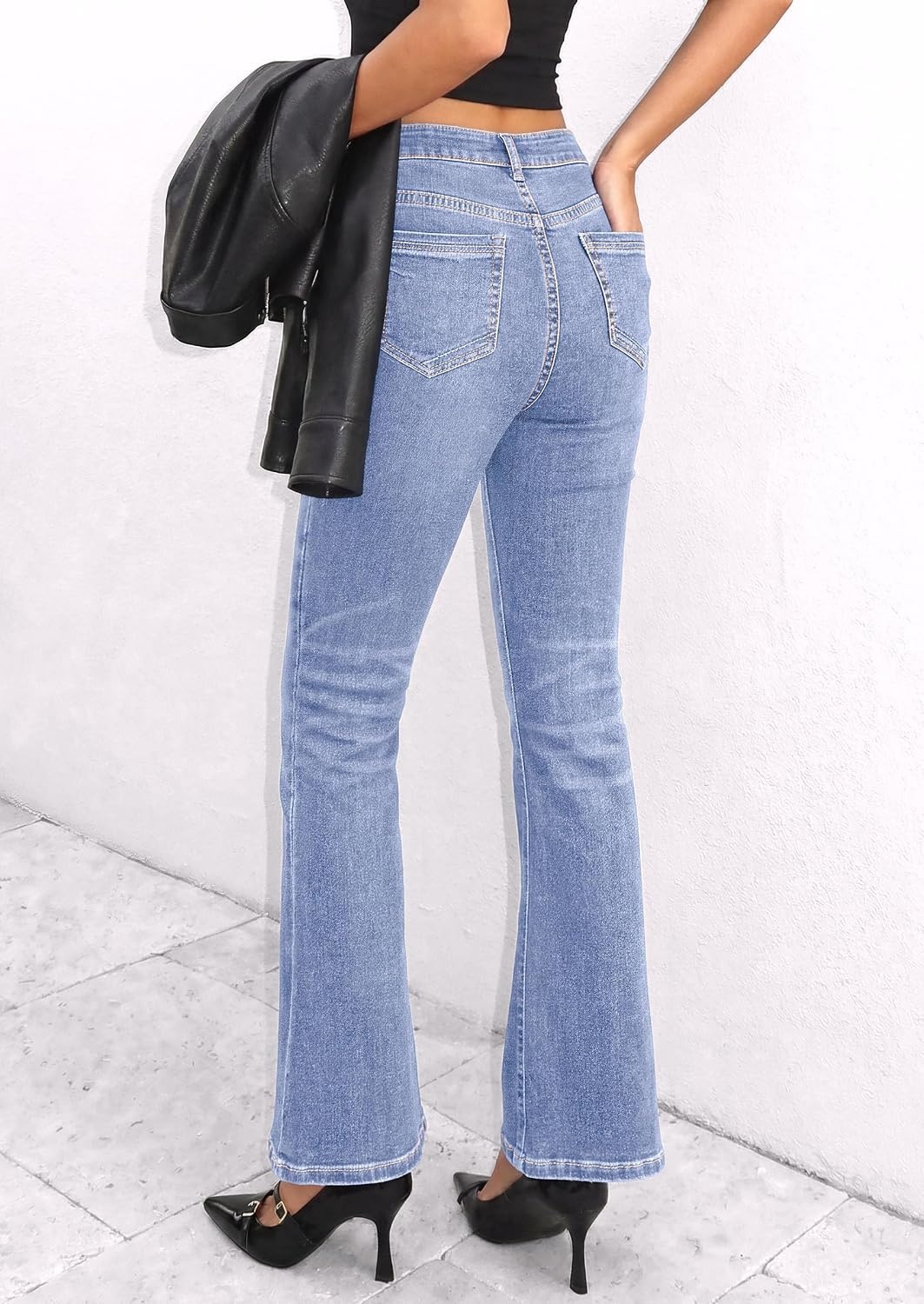image:imagePRETTYGARDEN Womens Bootcut Denim Jeans Wide Leg PantsLight Blue