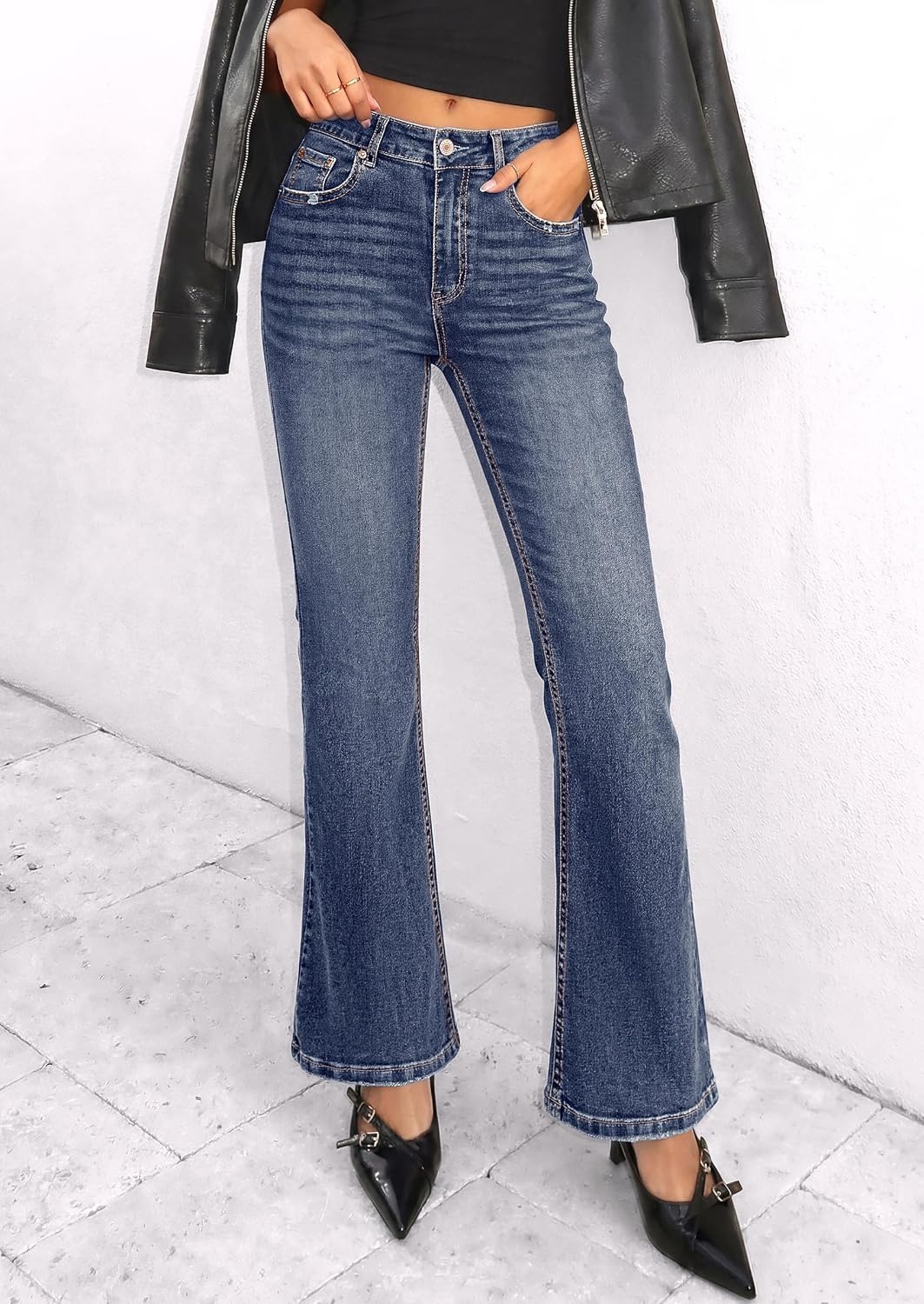 image:imagePRETTYGARDEN Womens Bootcut Denim Jeans Wide Leg PantsNavy Blue