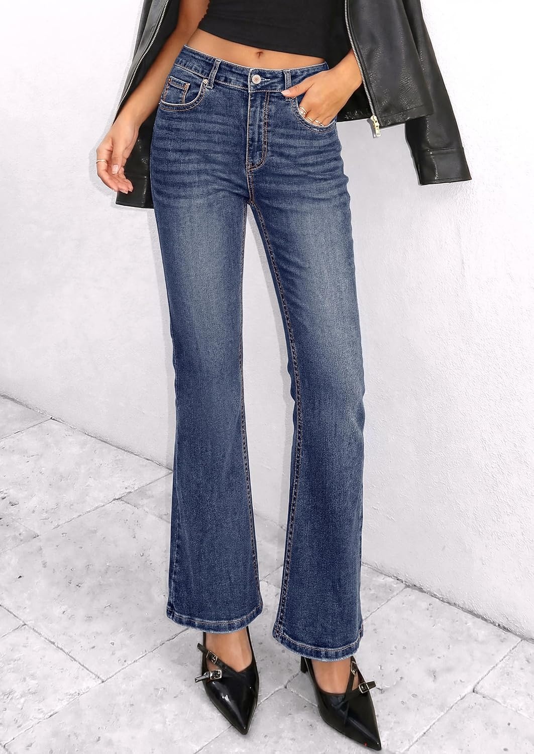 image:imagePRETTYGARDEN Womens Bootcut Denim Jeans Wide Leg PantsNavy Blue