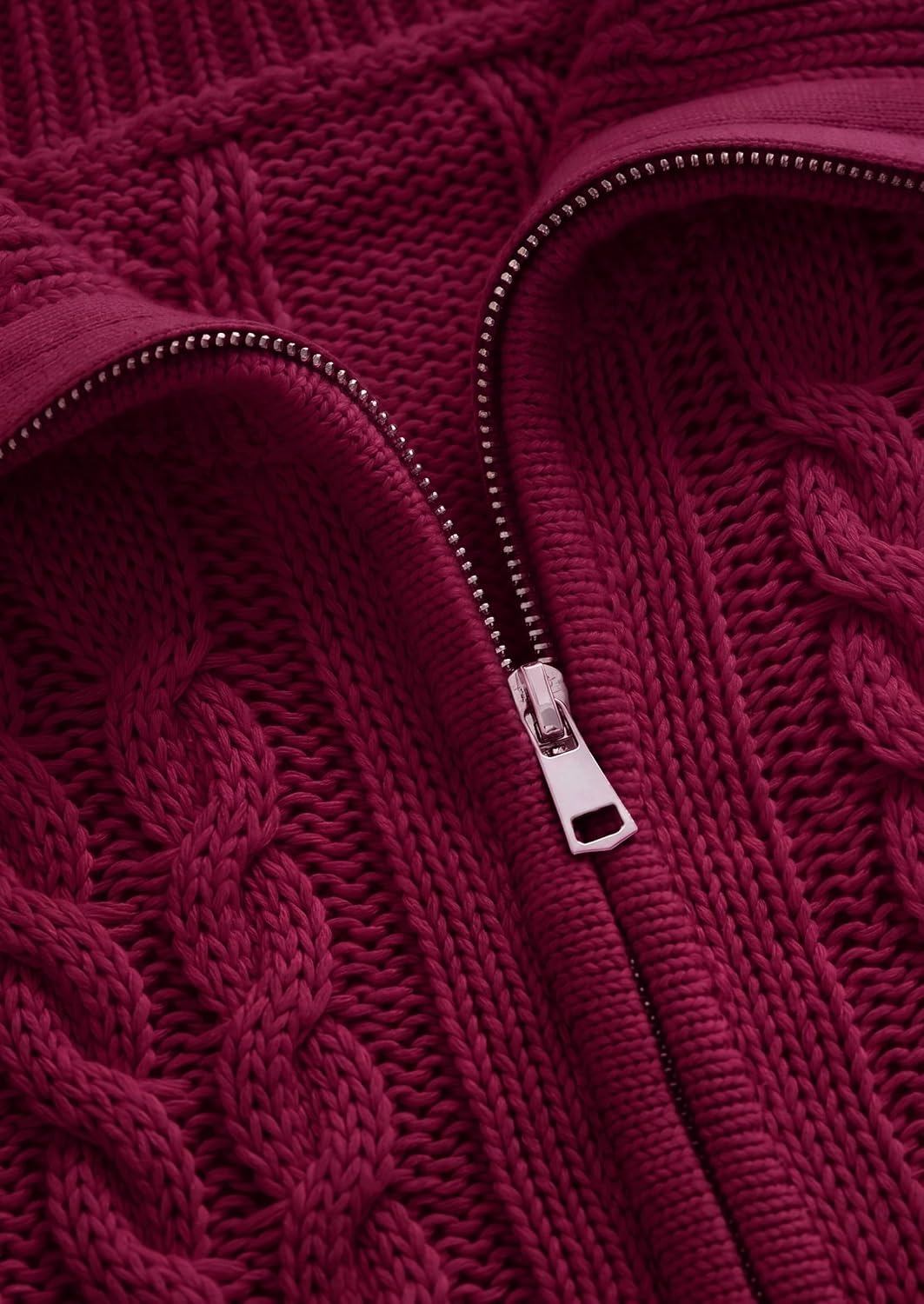 image:imagePRETTYGARDEN Womens Cable Knit Cropped Cardigan SweatersBurgundy