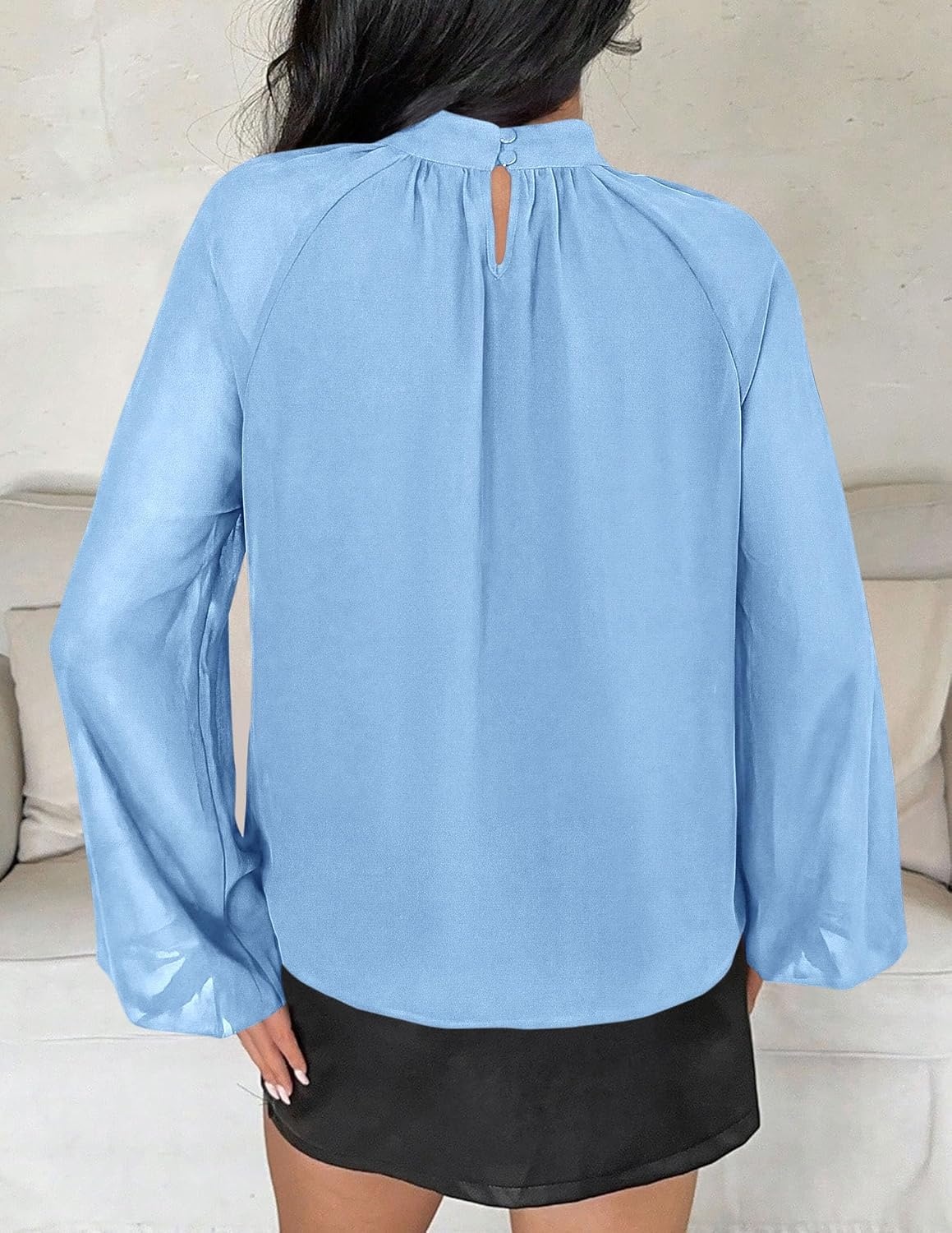 image:imagePRETTYGARDEN Womens Chiffon Blouses Dressy Casual Mock Neck TopsLight Blue