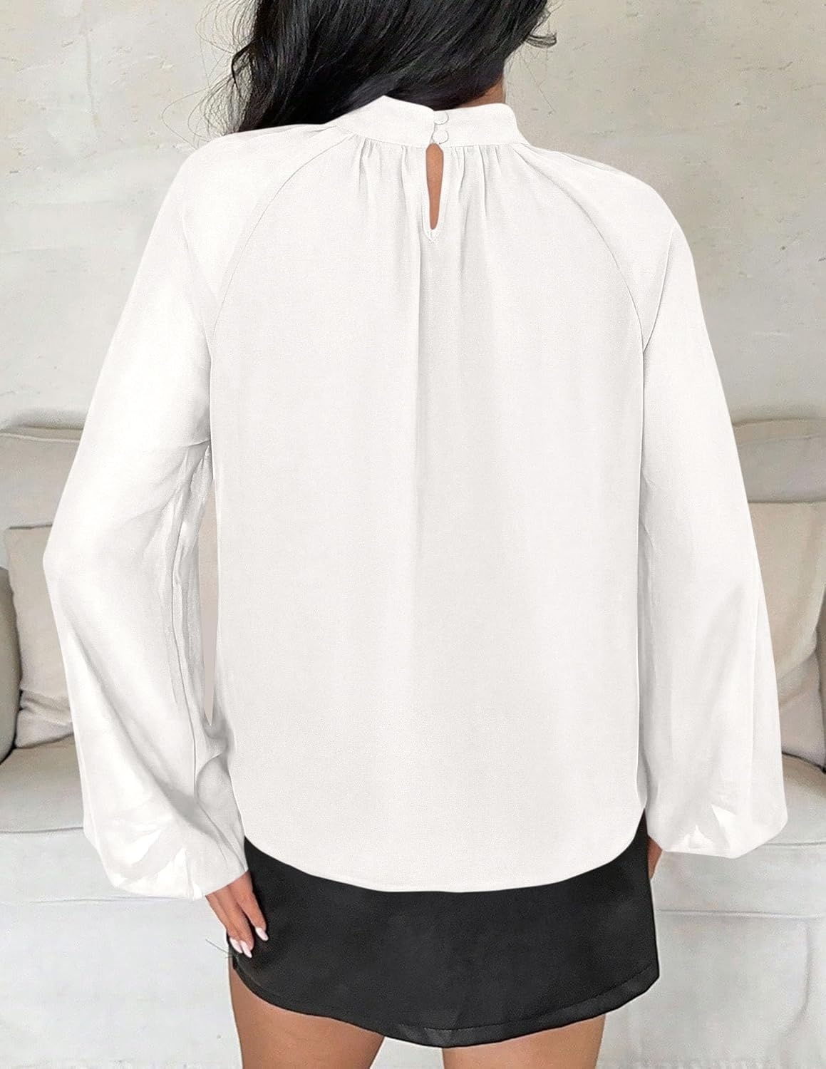 image:imagePRETTYGARDEN Womens Chiffon Blouses Dressy Casual Mock Neck TopsWhite