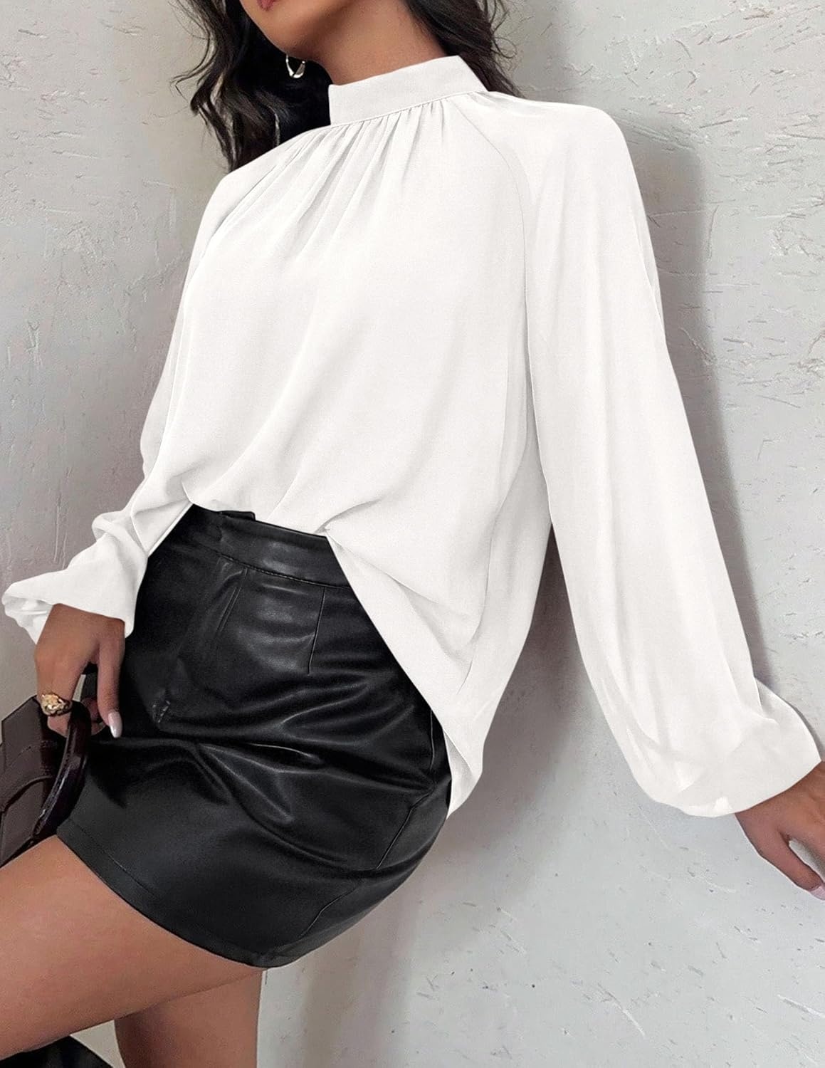 image:imagePRETTYGARDEN Womens Chiffon Blouses Dressy Casual Mock Neck TopsWhite