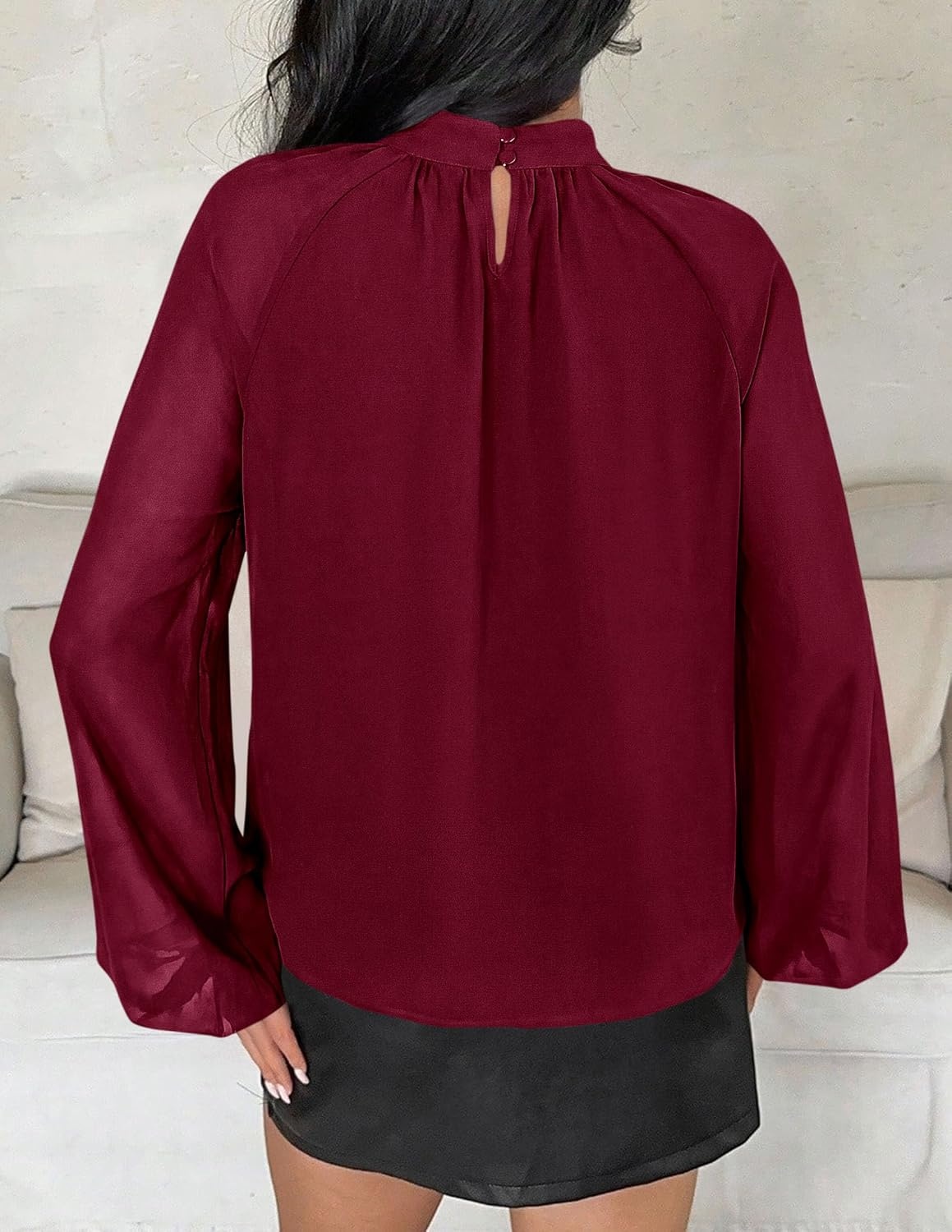 image:imagePRETTYGARDEN Womens Chiffon Blouses Dressy Casual Mock Neck TopsWine Red
