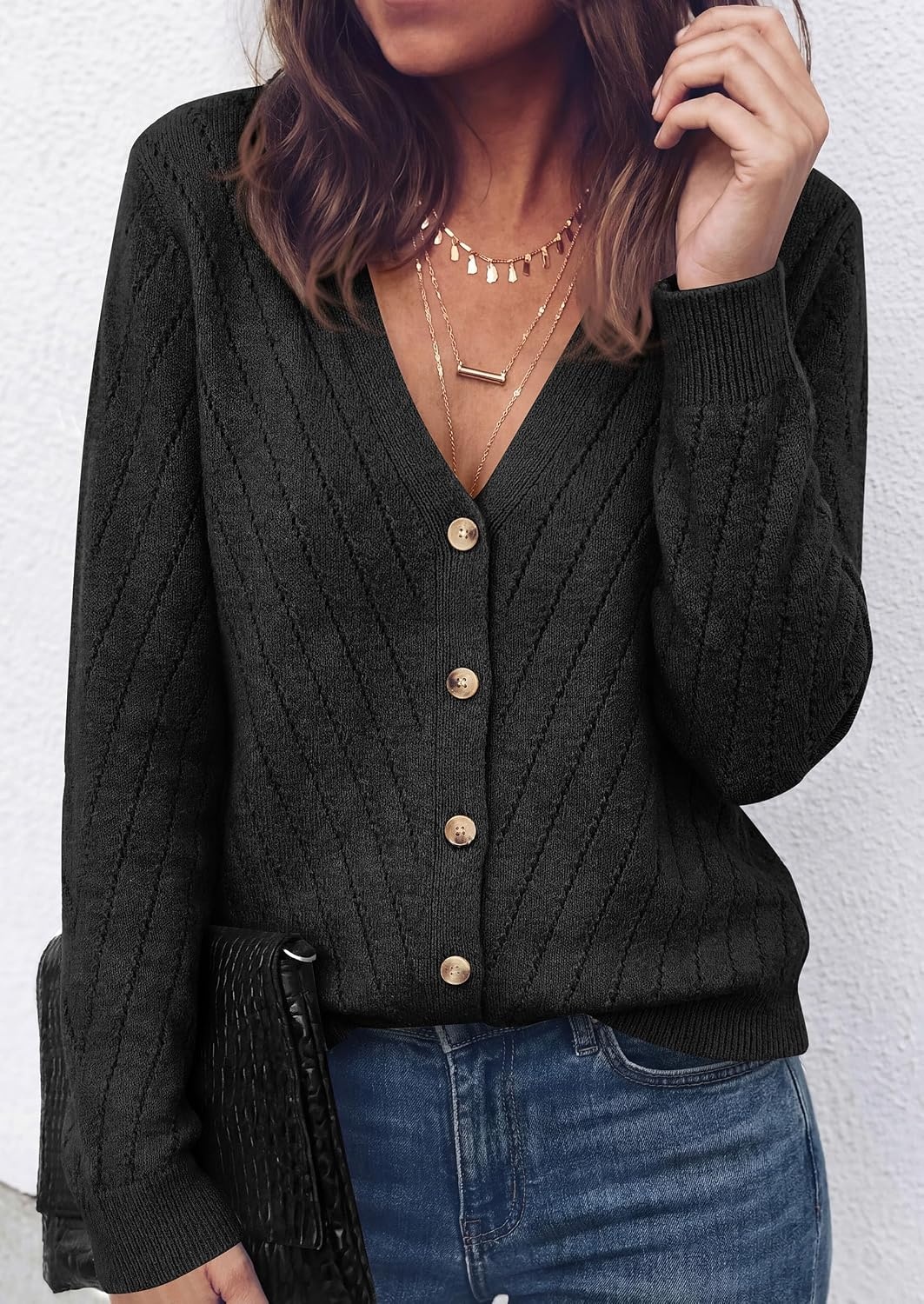image:imagePRETTYGARDEN Womens Cozy Cardigan Sweater with ButtonBlack
