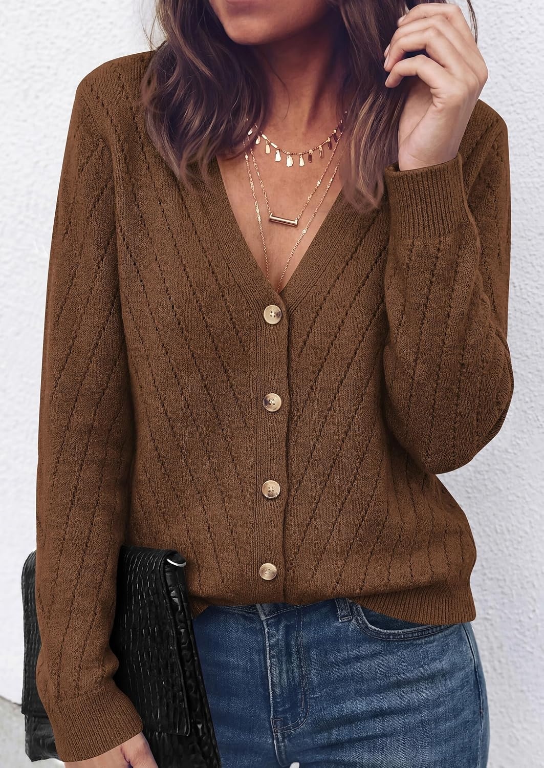 image:imagePRETTYGARDEN Womens Cozy Cardigan Sweater with ButtonBrown