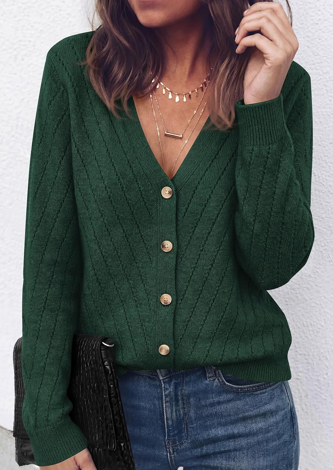 image:imagePRETTYGARDEN Womens Cozy Cardigan Sweater with ButtonDark Green