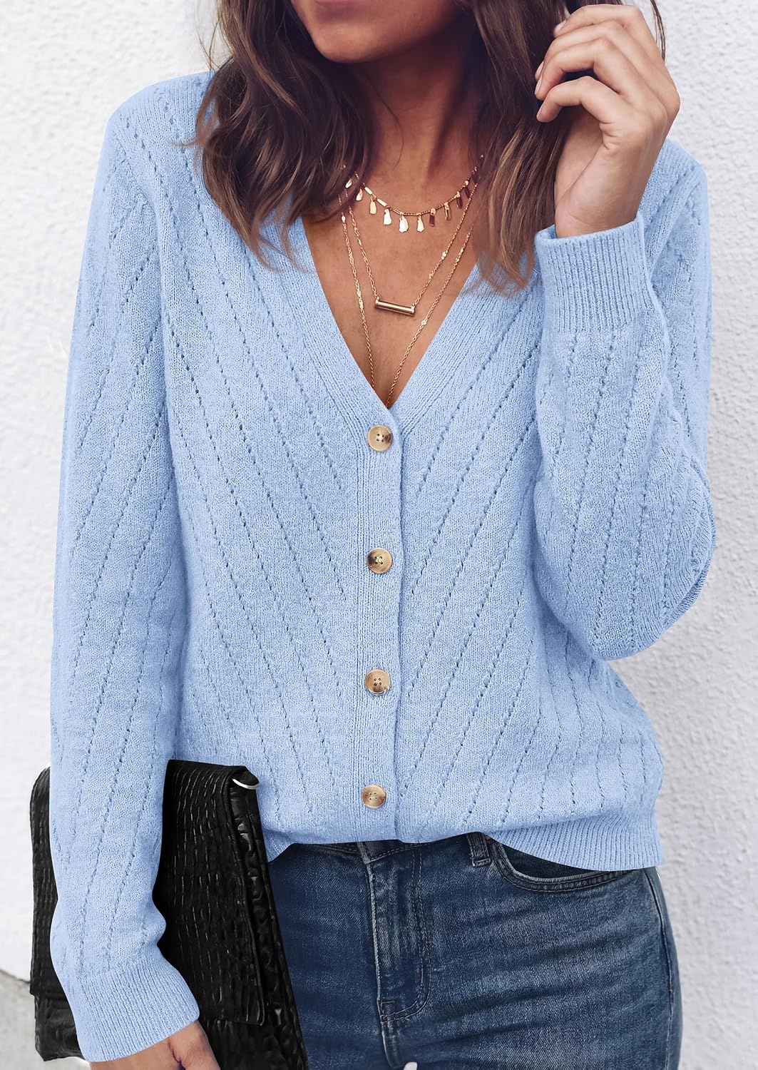 image:imagePRETTYGARDEN Womens Cozy Cardigan Sweater with ButtonLight Blue