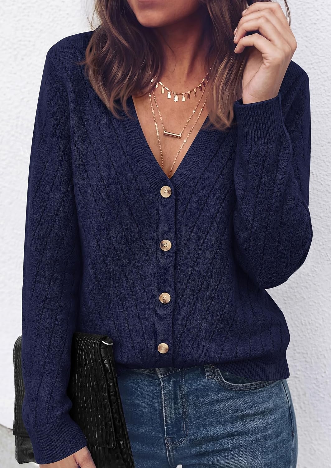image:imagePRETTYGARDEN Womens Cozy Cardigan Sweater with ButtonNavy Blue
